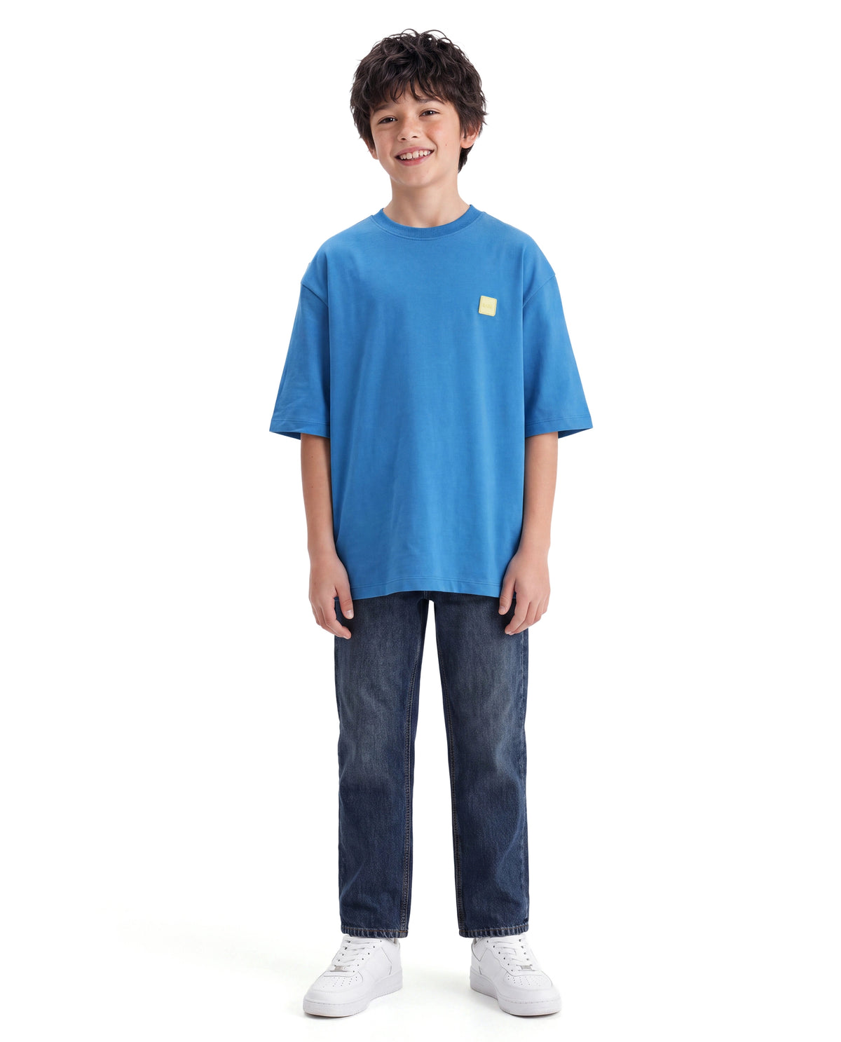 Rare Ones Kids Merc-26 Blue Cotton Fabric Pull-On Oversized Fit Graphic Print T-Shirt