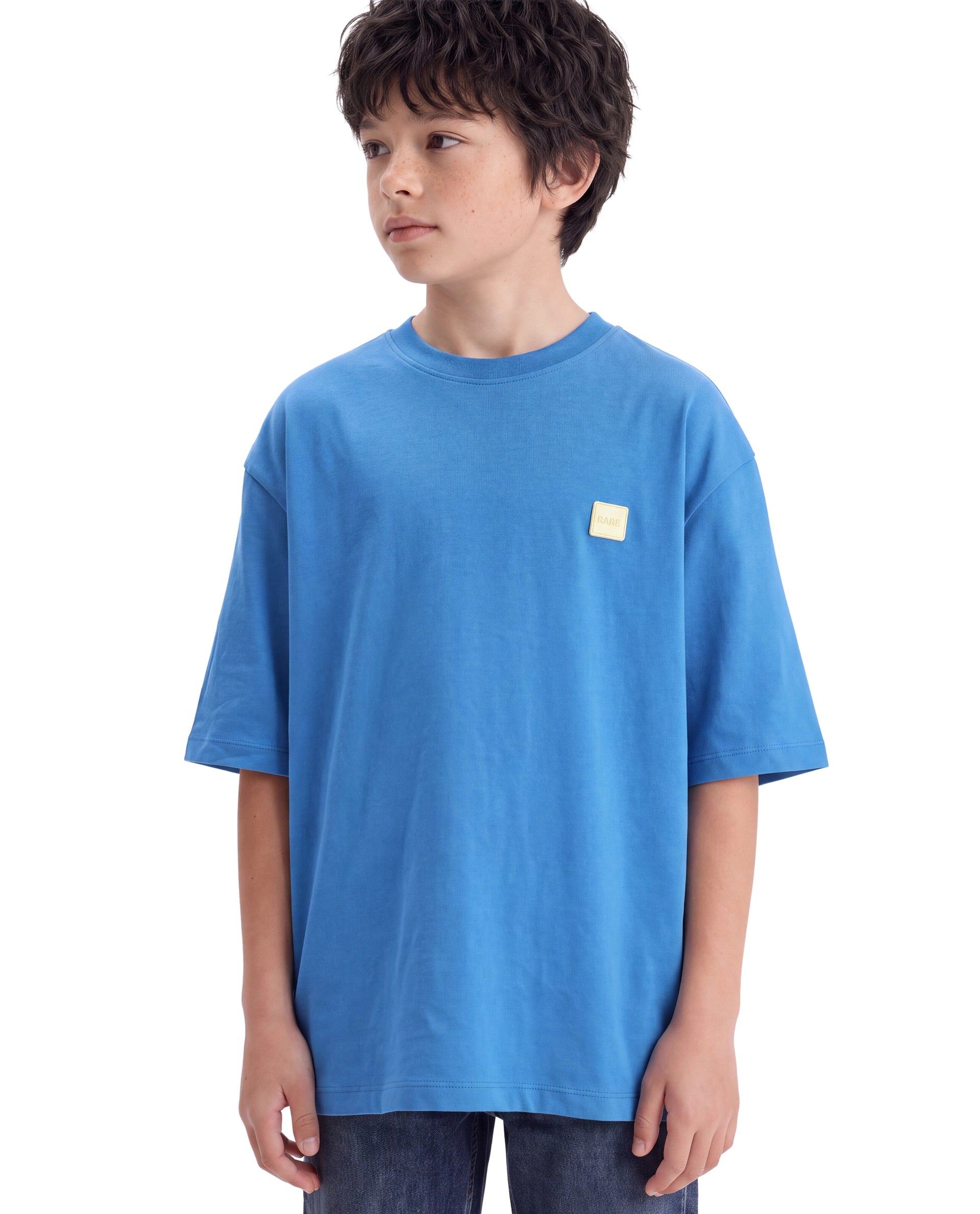 Rare Ones Kids Merc-26 Blue Cotton Fabric Pull-On Oversized Fit Graphic Print T-Shirt