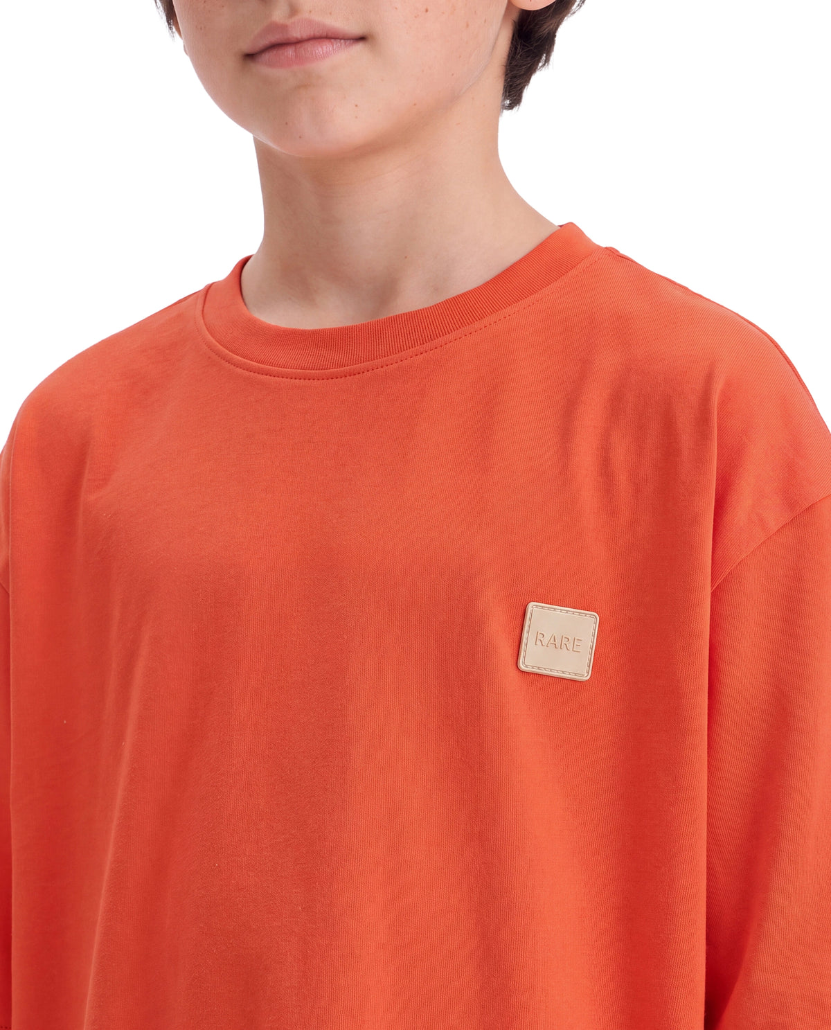 Rare Ones Kids Merc-26 Orange Cotton Fabric Pull-On Oversized Fit Graphic Print T-Shirt