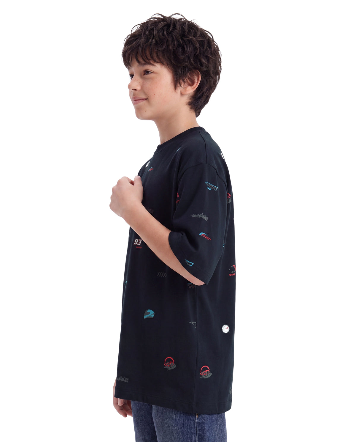 Rare Ones Kids Tygo Dark Navy Cotton Fabric Pull-On Oversized Fit Printed T-Shirt