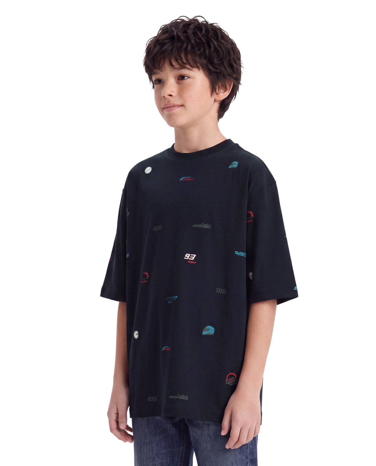 Rare Ones Kids Tygo Dark Navy Cotton Fabric Pull-On Oversized Fit Printed T-Shirt