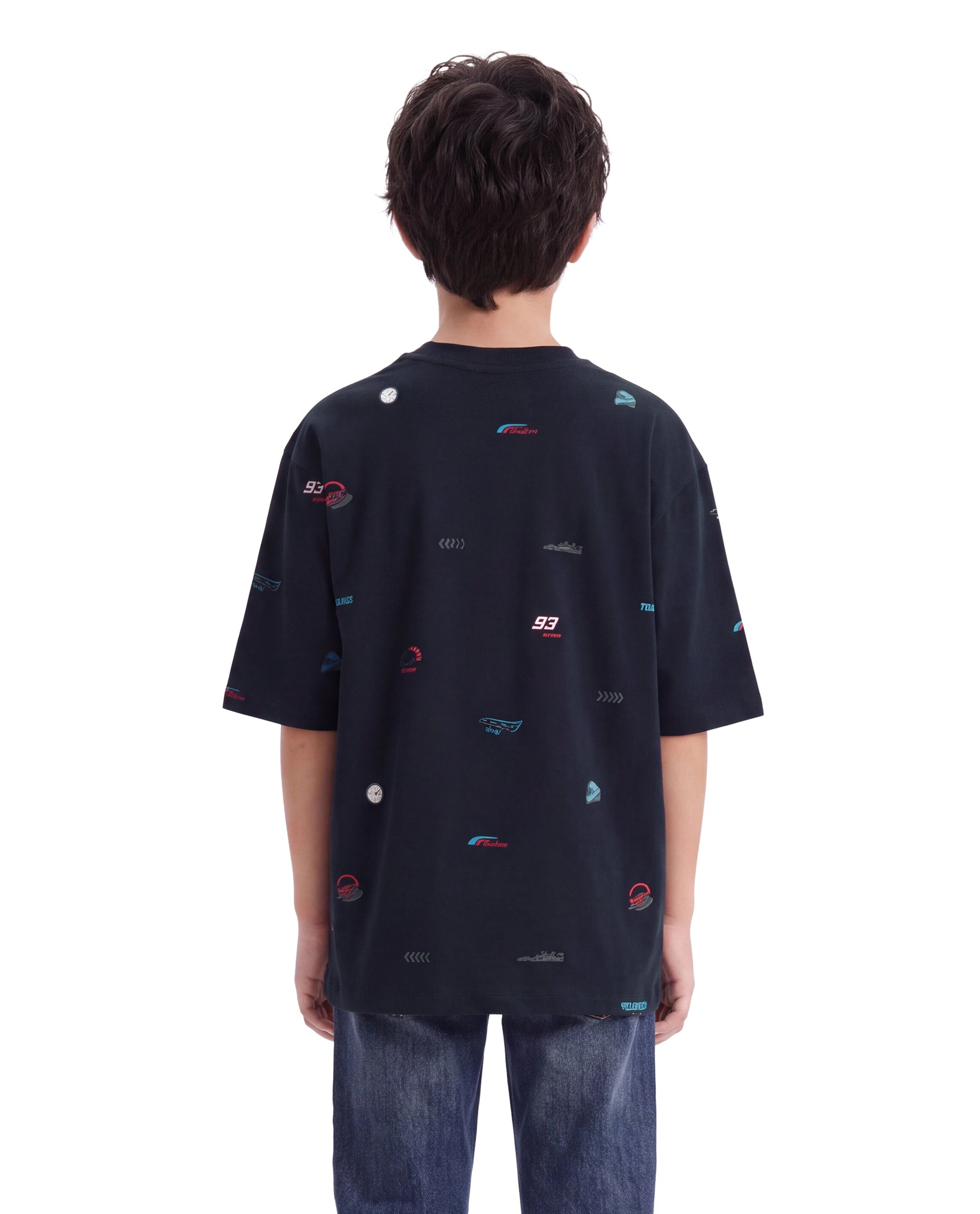 Rare Ones Kids Tygo Dark Navy Cotton Fabric Pull-On Oversized Fit Printed T-Shirt