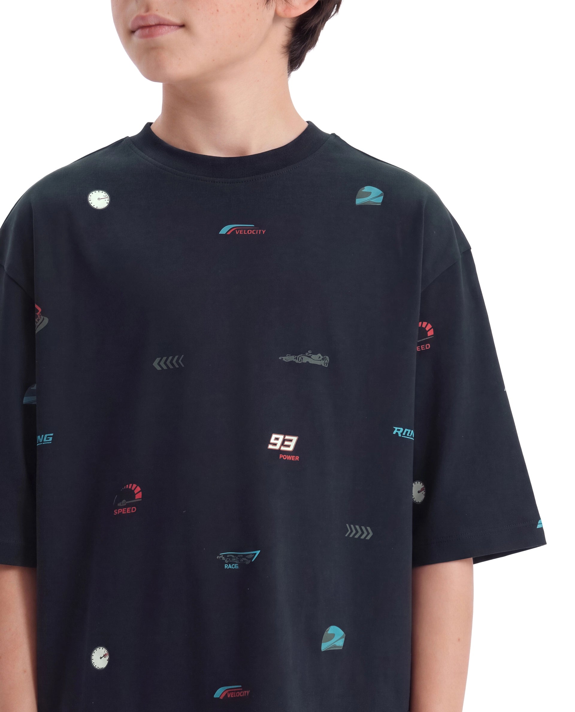 Rare Ones Kids Tygo Dark Navy Cotton Fabric Pull-On Oversized Fit Printed T-Shirt