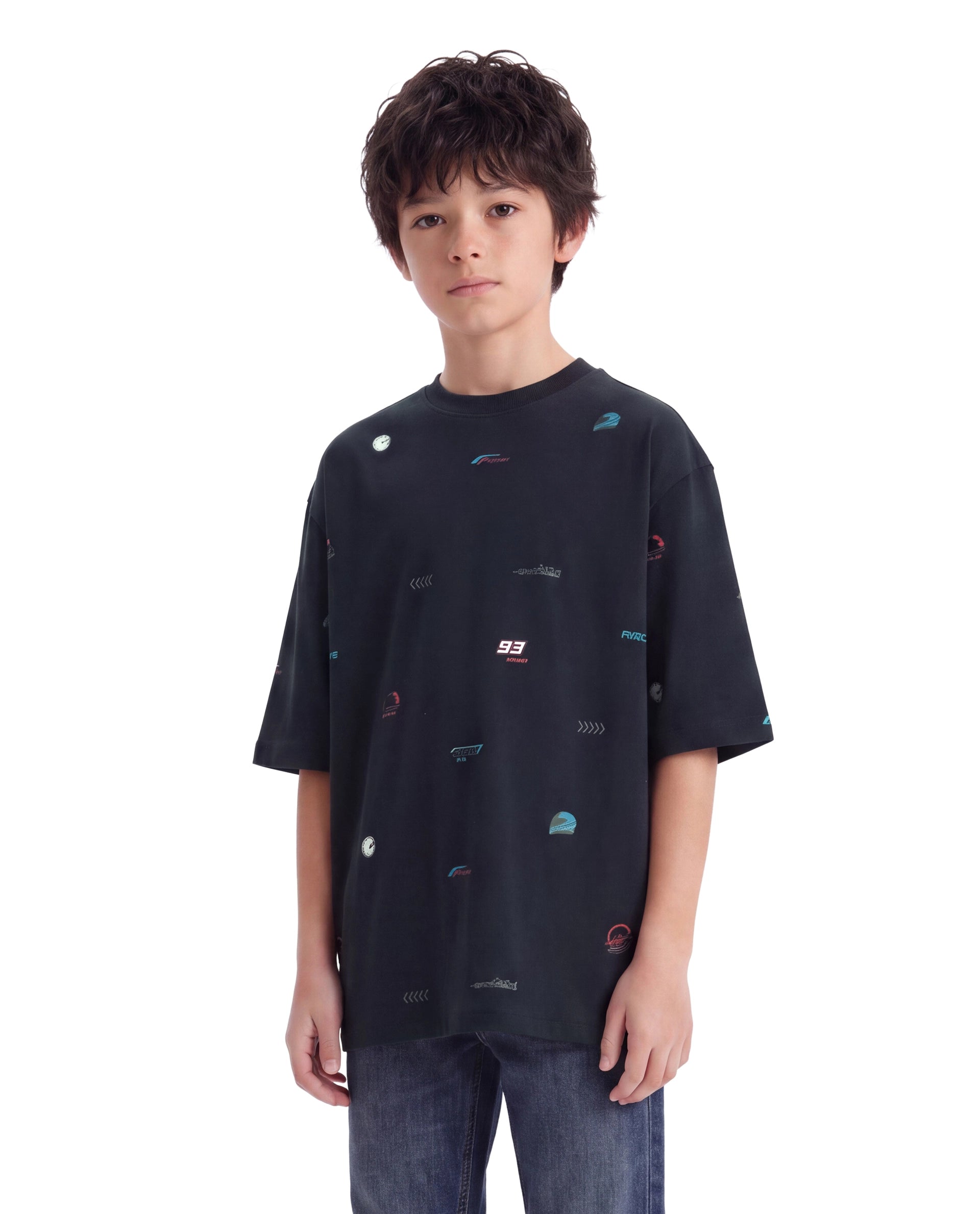 Rare Ones Kids Tygo Dark Navy Cotton Fabric Pull-On Oversized Fit Printed T-Shirt