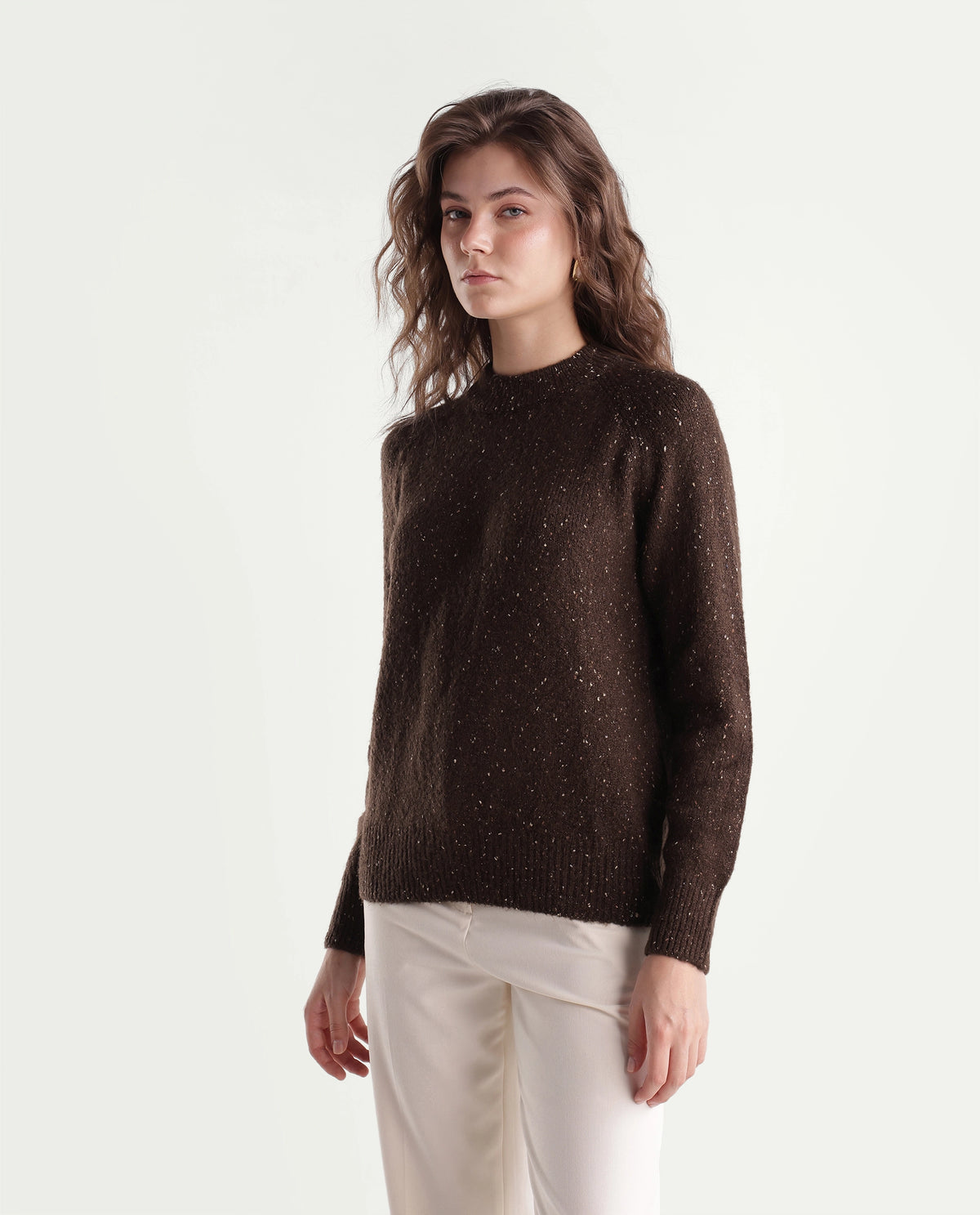 Rareism Women's Tinzolaw26 Dark Maroon Acrylic Blend Pull-On Relaxed Fit Plain Sweater