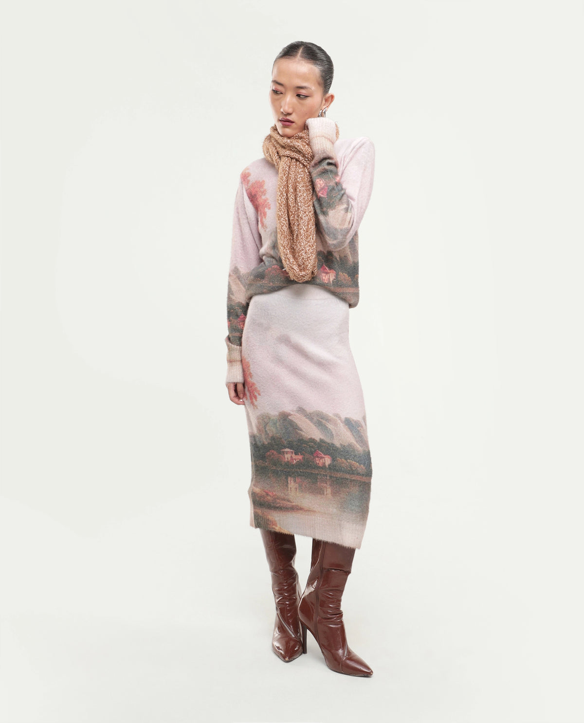 Rareism Women's Luro-B Dusky Multi Nylon Blend Pull-On Straight Printed Skirt