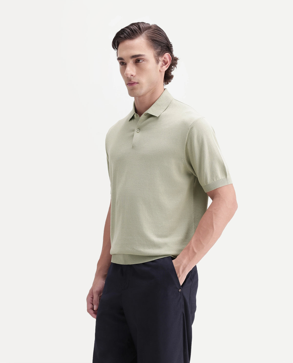 Rare Rabbit Men's Marti Dusky Green Cotton Spread Collar Regular Plain Polo