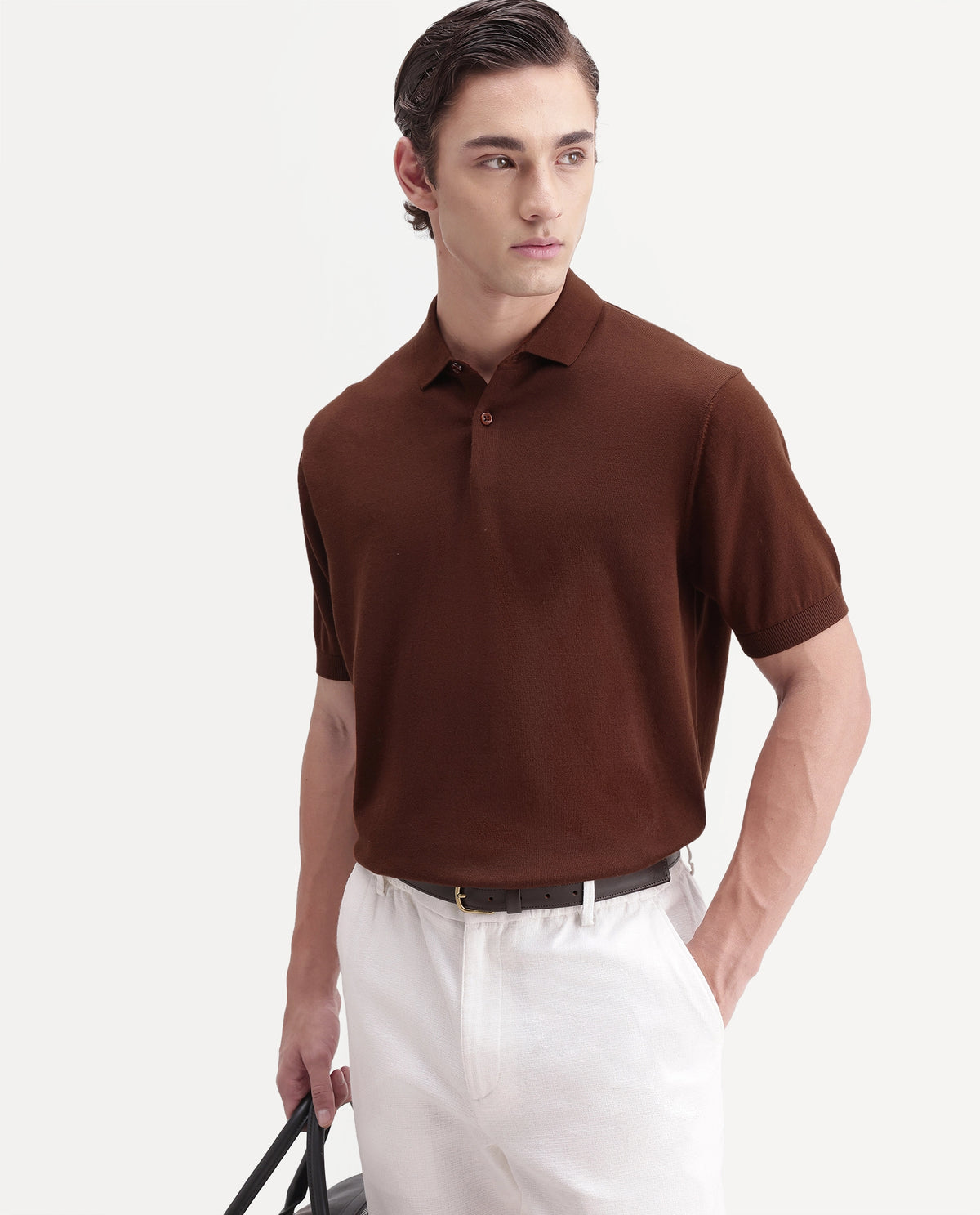 Rare Rabbit Men's Marti Rust Cotton Spread Collar Regular Plain Polo