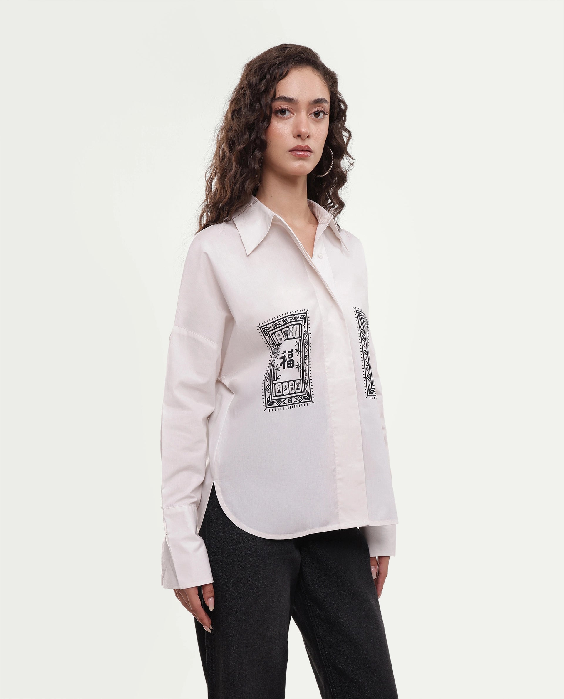 Rareism Women's Moni Beige Cotton Button Relaxed Fit Shirt