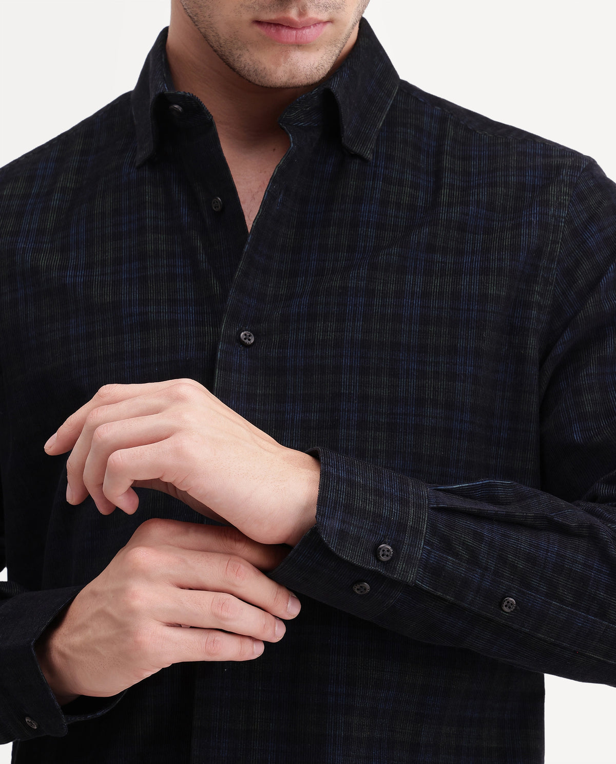 Rare Rabbit Men's Hagg Navy Cotton Button Regular Fit Checked Shirt