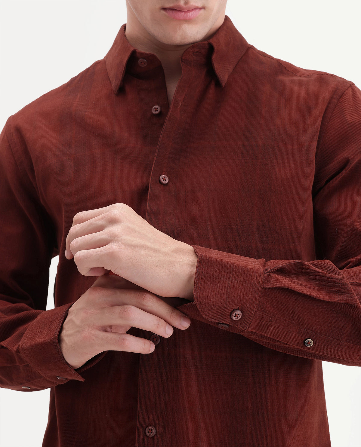 Rare Rabbit Men's Diego Rust Cotton Button Regular Fit Checked Shirt