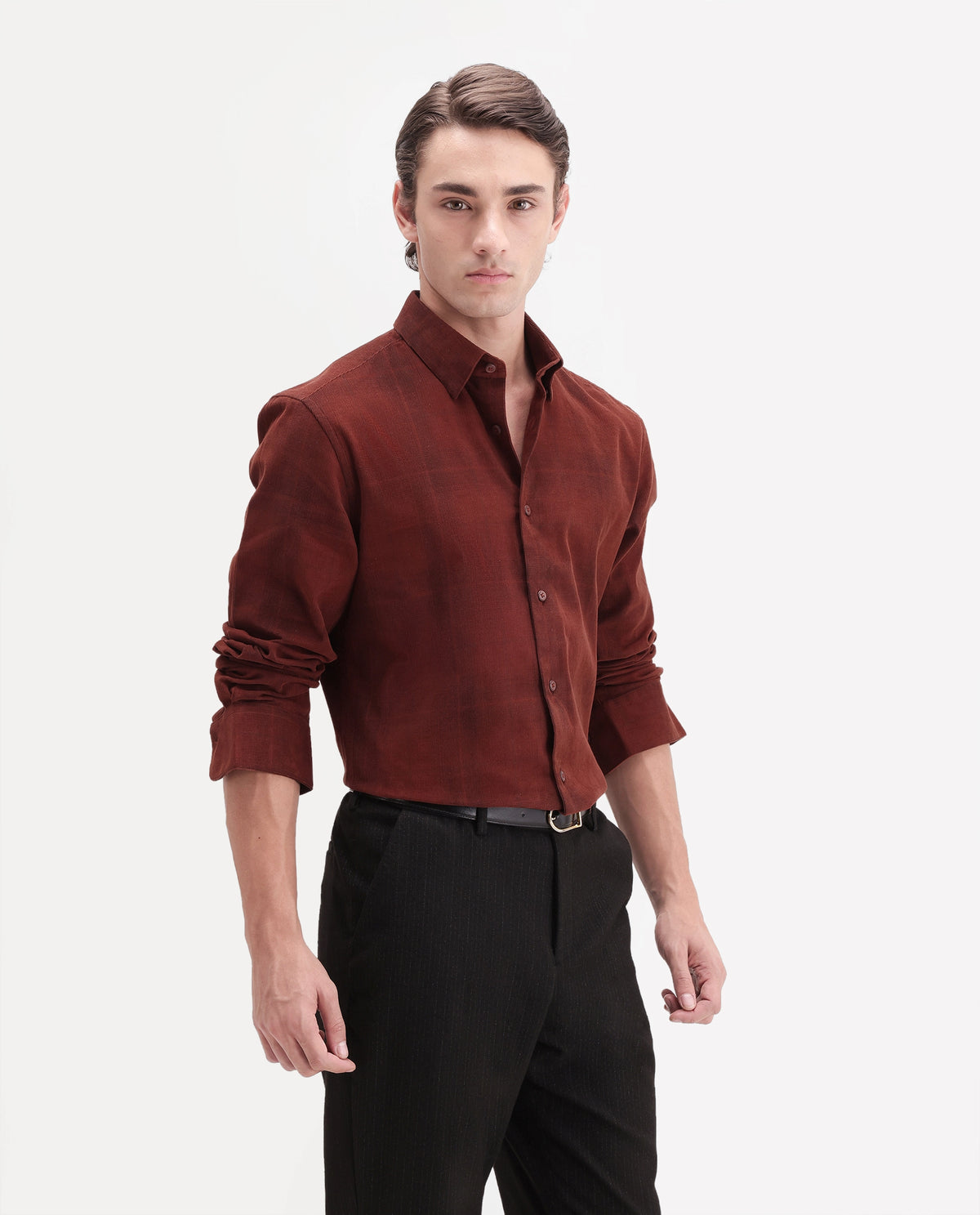 Rare Rabbit Men's Diego Rust Cotton Button Regular Fit Checked Shirt