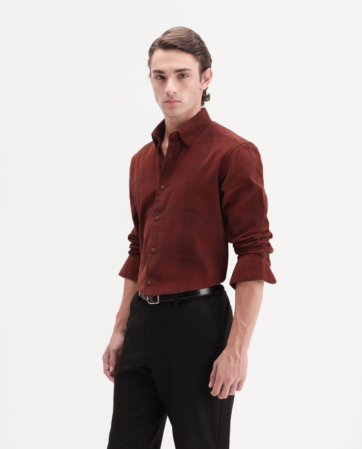 Rare Rabbit Men's Diego Rust Cotton Button Regular Fit Checked Shirt