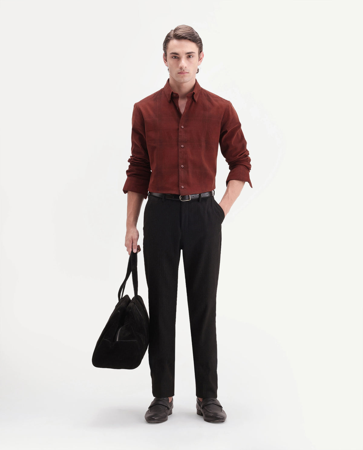 Rare Rabbit Men's Diego Rust Cotton Button Regular Fit Checked Shirt