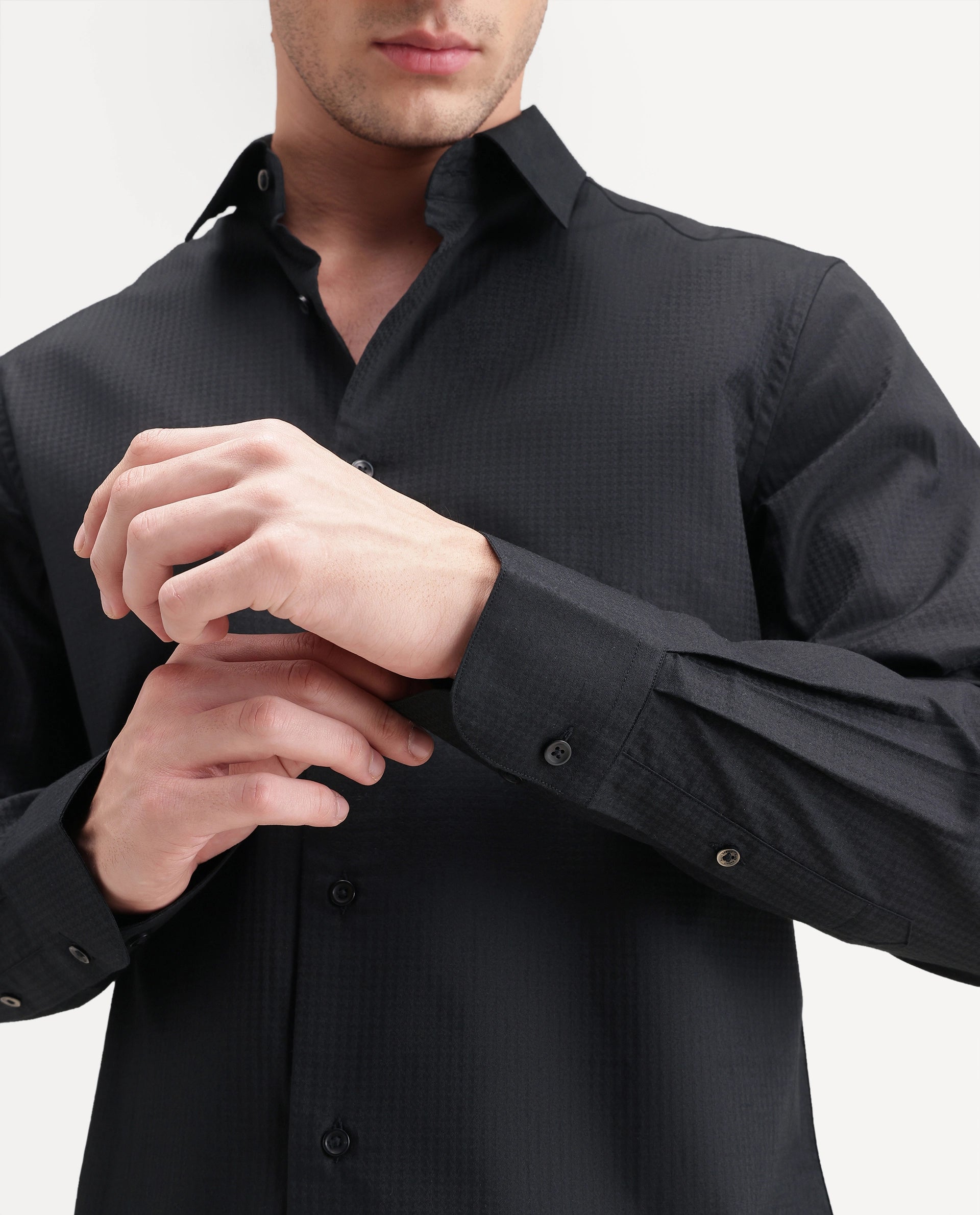 Rare Rabbit Men's Jane Dusky Black Cotton Button Regular Fit Plain Shirt