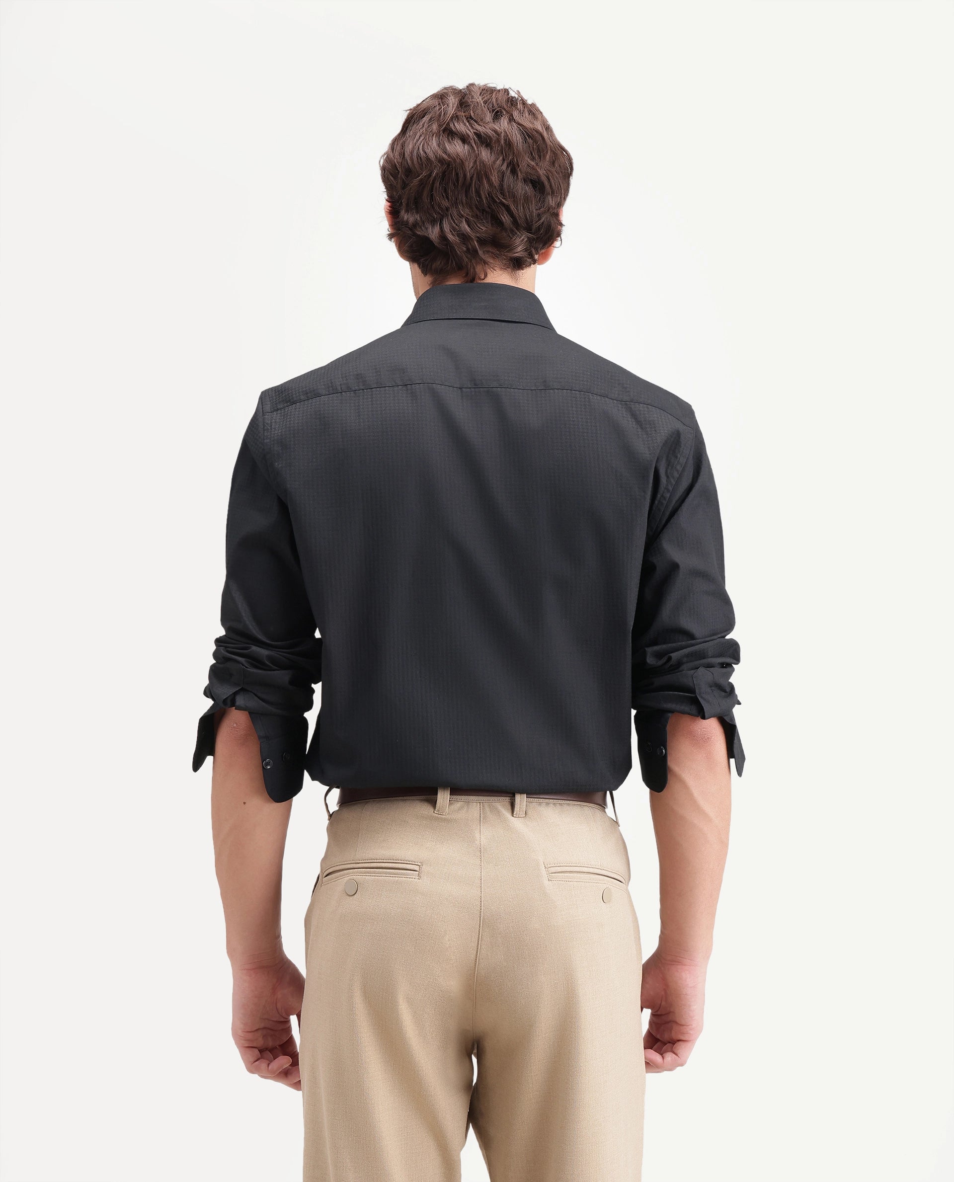 Rare Rabbit Men's Jane Dusky Black Cotton Button Regular Fit Plain Shirt