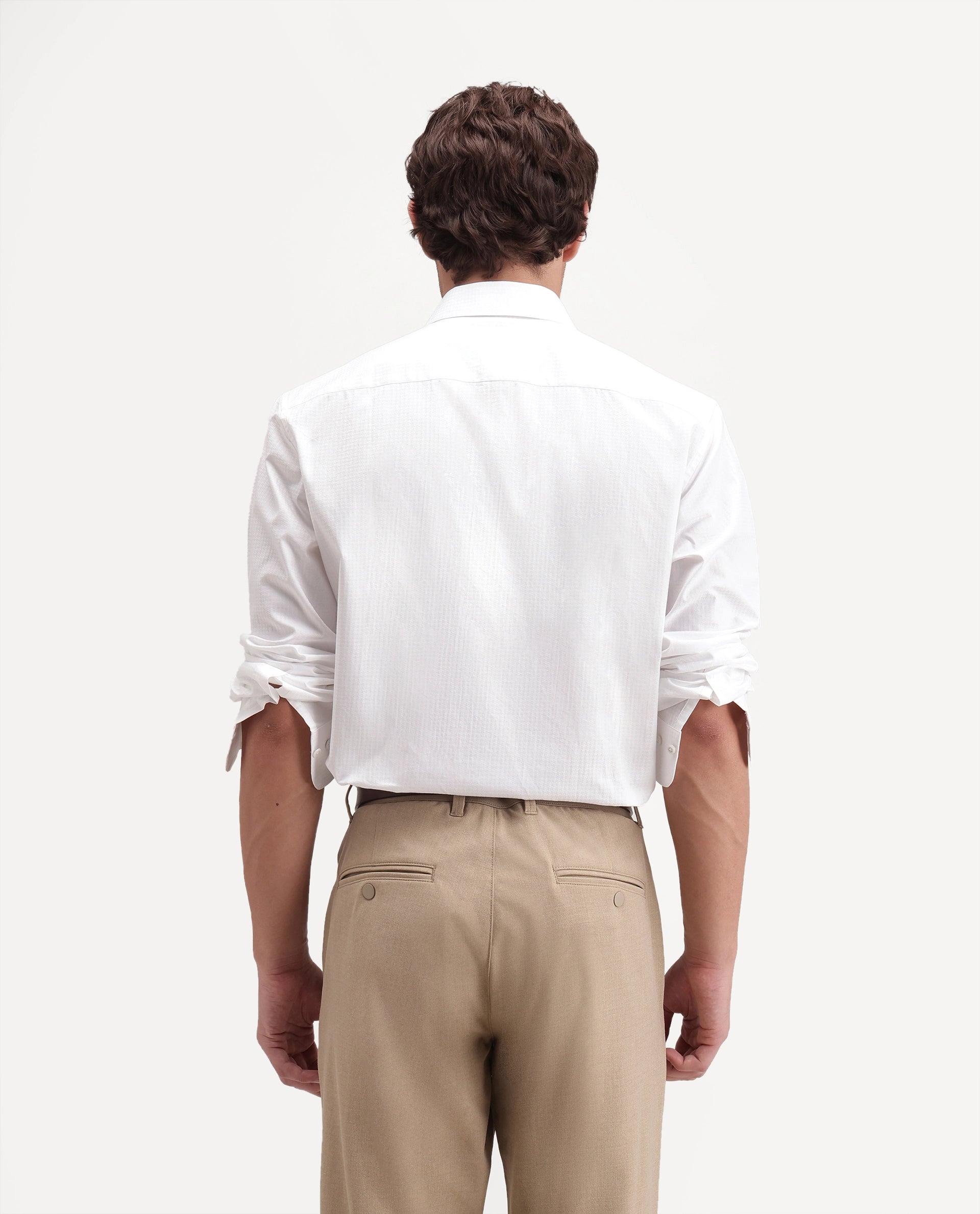 Rare Rabbit Men's Jane White Cotton Button Regular Fit Plain Shirt