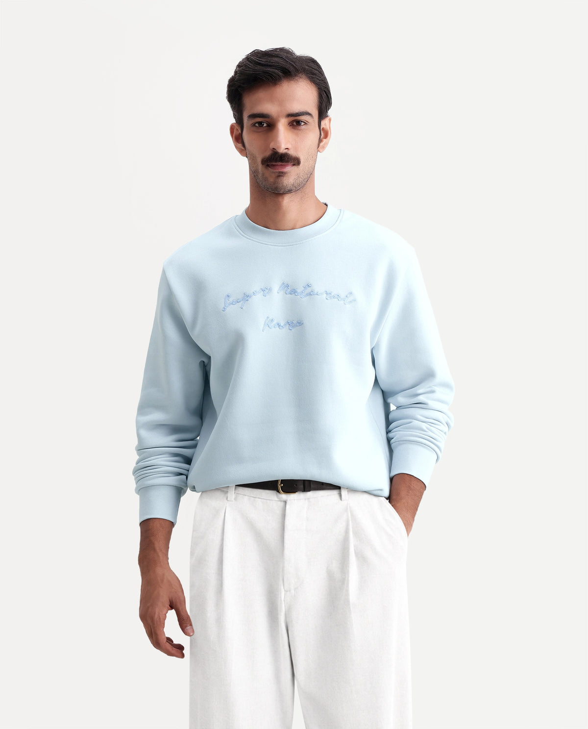 Rare Rabbit Men's Blino Light Blue Cotton Blend Crew Neck Regular Embroidered Sweatshirt - image 4