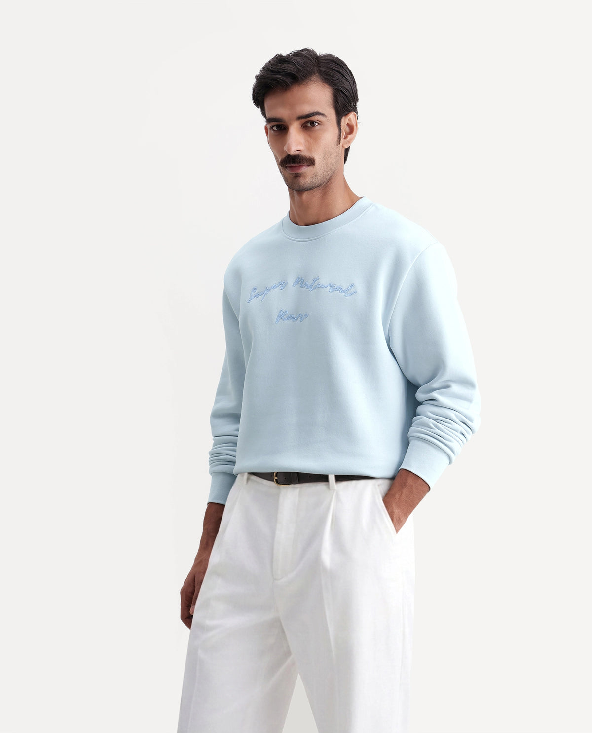 Rare Rabbit Men's Blino Light Blue Cotton Blend Crew Neck Regular Embroidered Sweatshirt - image 5