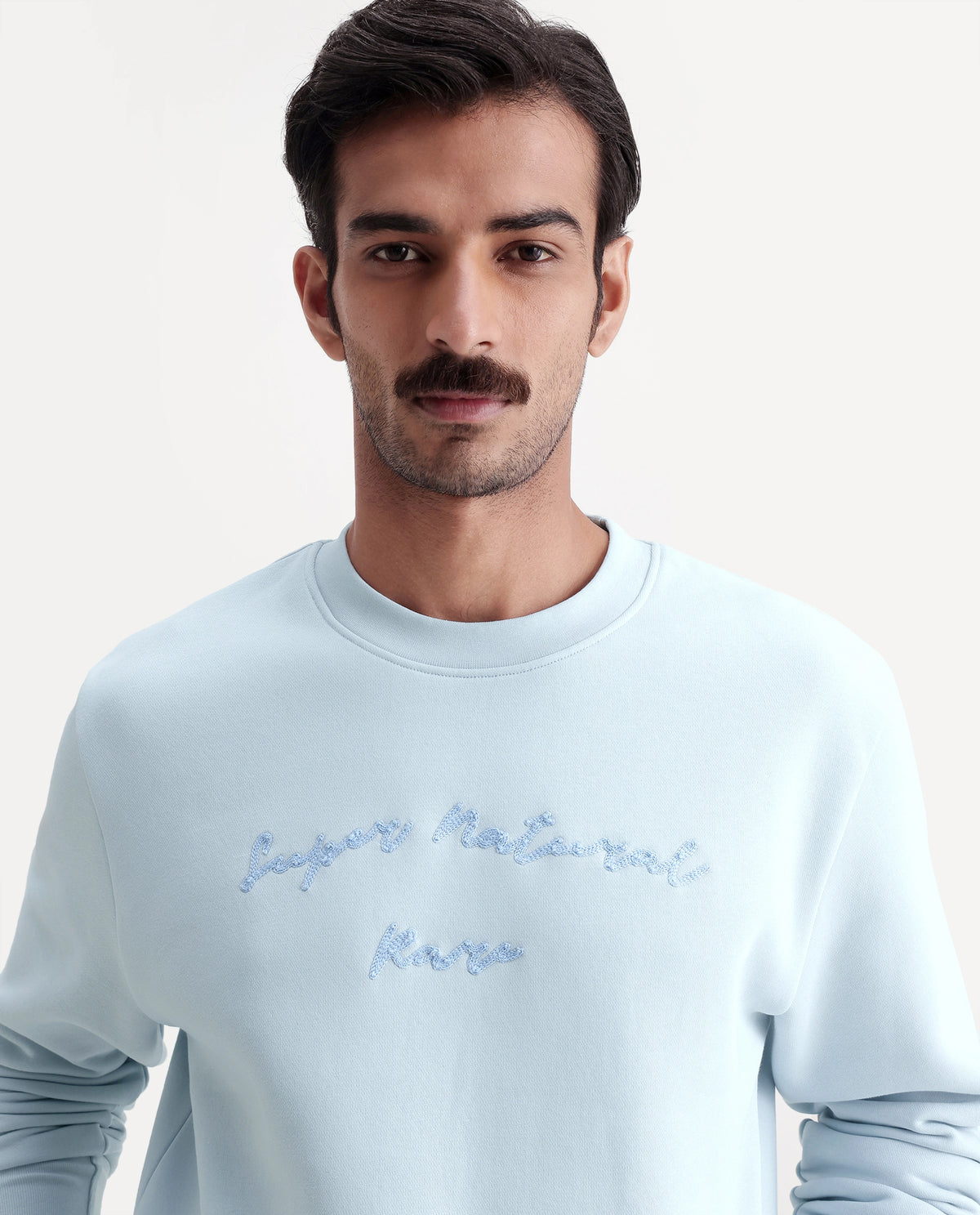 Rare Rabbit Men's Blino Light Blue Cotton Blend Crew Neck Regular Embroidered Sweatshirt - image 3