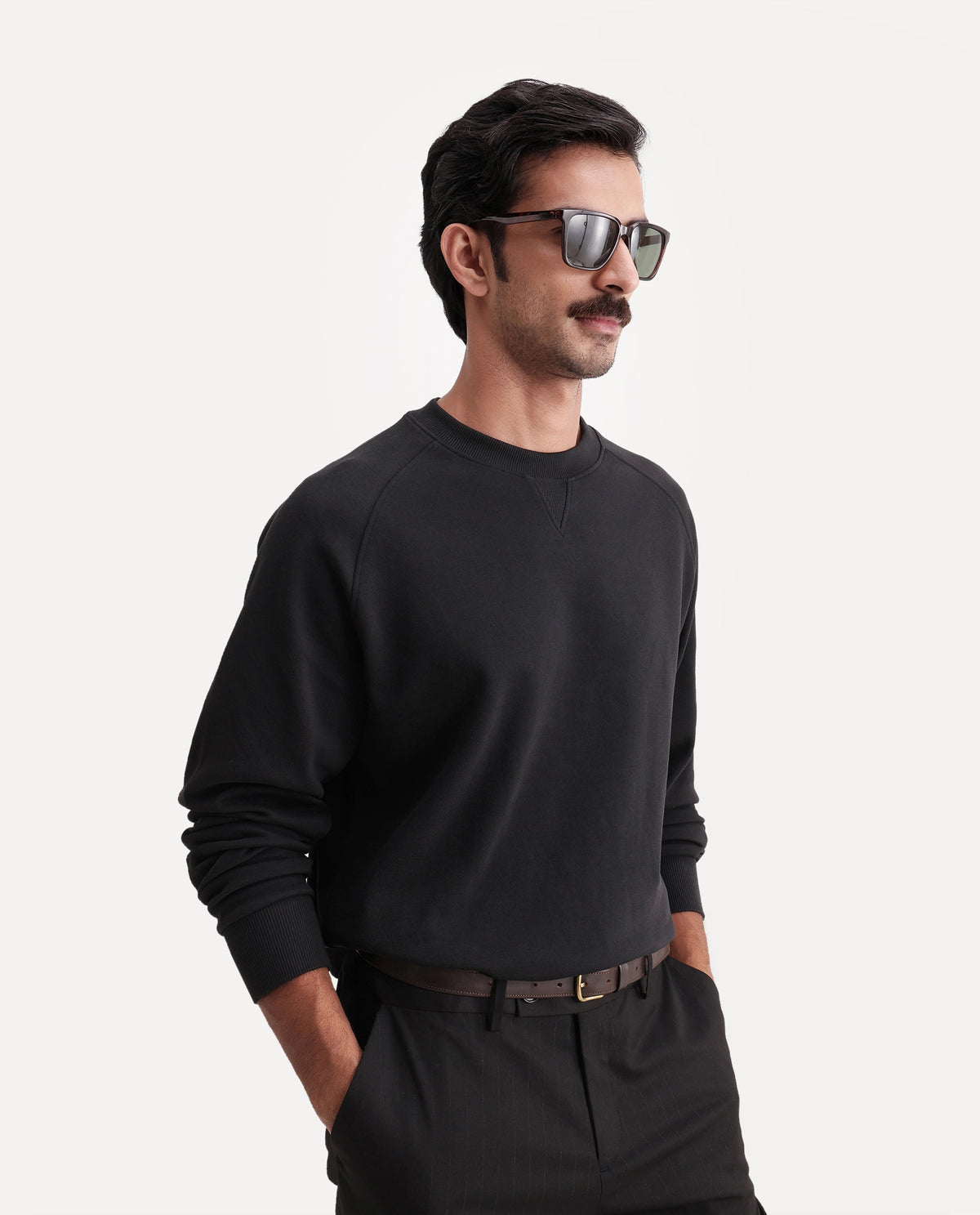 Rare Rabbit Men's Nabro Primary Black Cotton Blend Crew Neck Regular Plain Sweatshirt - image 1