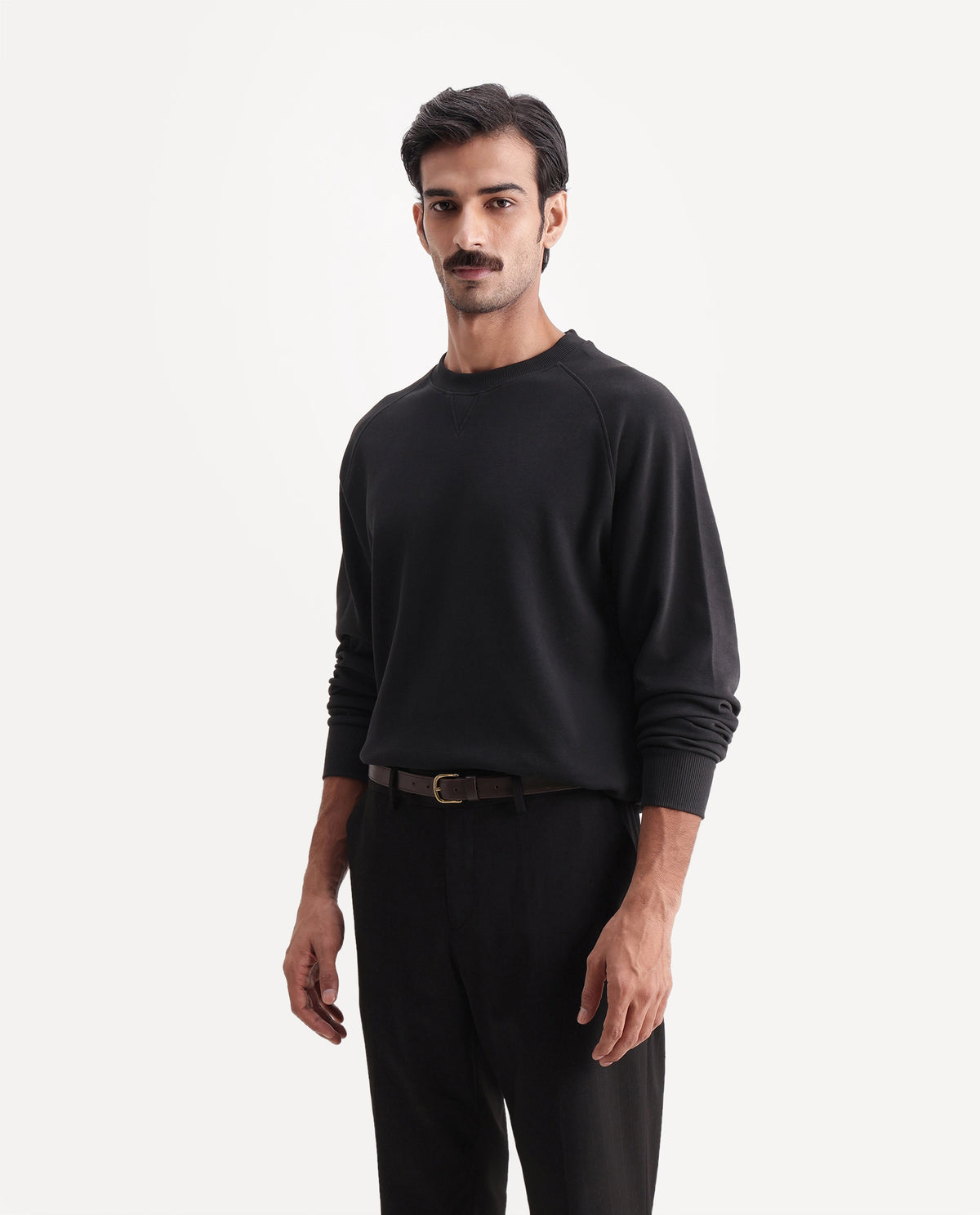 Rare Rabbit Men's Nabro Primary Black Cotton Blend Crew Neck Regular Plain Sweatshirt - image 4
