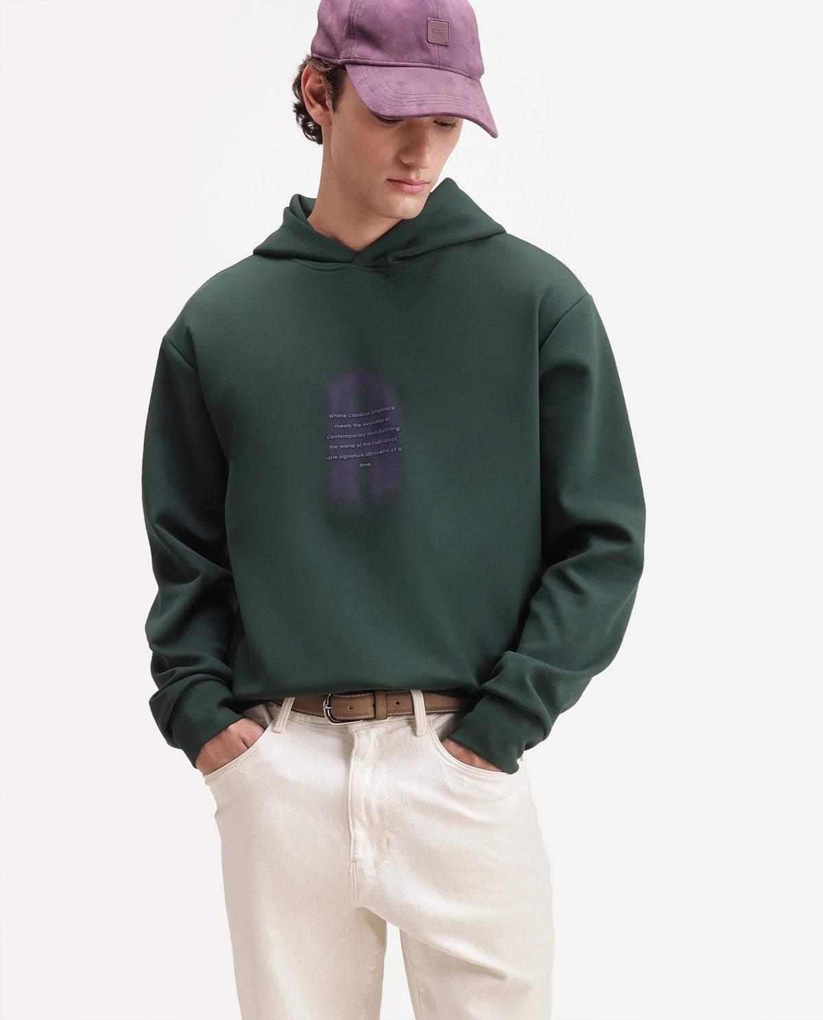Rare Rabbit Men's Ble Dark Green Cotton Blend Hooded Regular Graphic Print Sweatshirt
