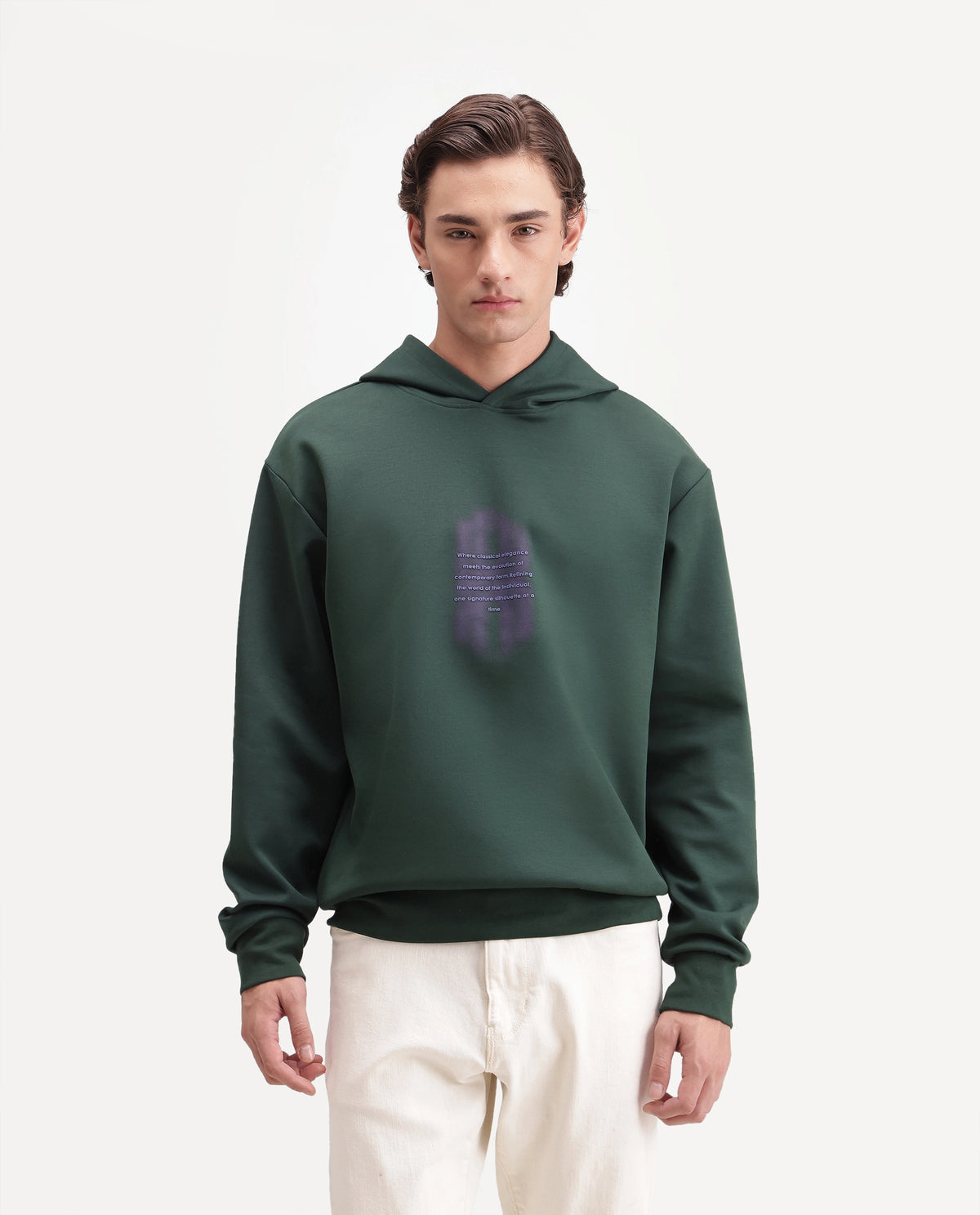 Rare Rabbit Men's Ble Dark Green Cotton Blend Hooded Regular Graphic Print Sweatshirt