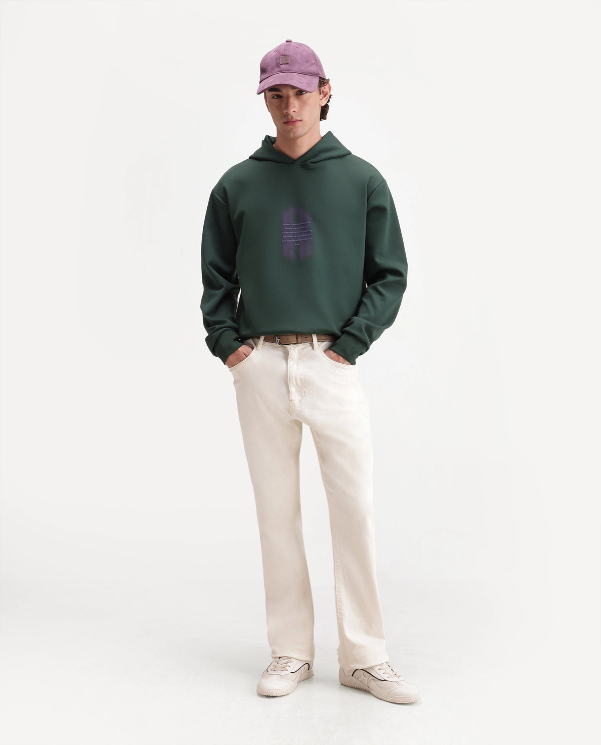 Rare Rabbit Men's Ble Dark Green Cotton Blend Hooded Regular Graphic Print Sweatshirt