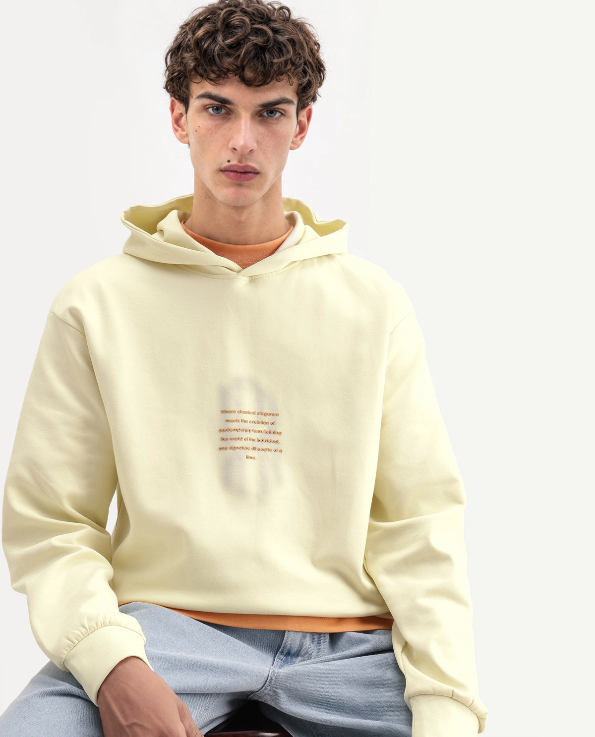 Rare Rabbit Men's Ble Light Yellow Cotton Blend Hooded Regular Graphic Print Sweatshirt - image 1