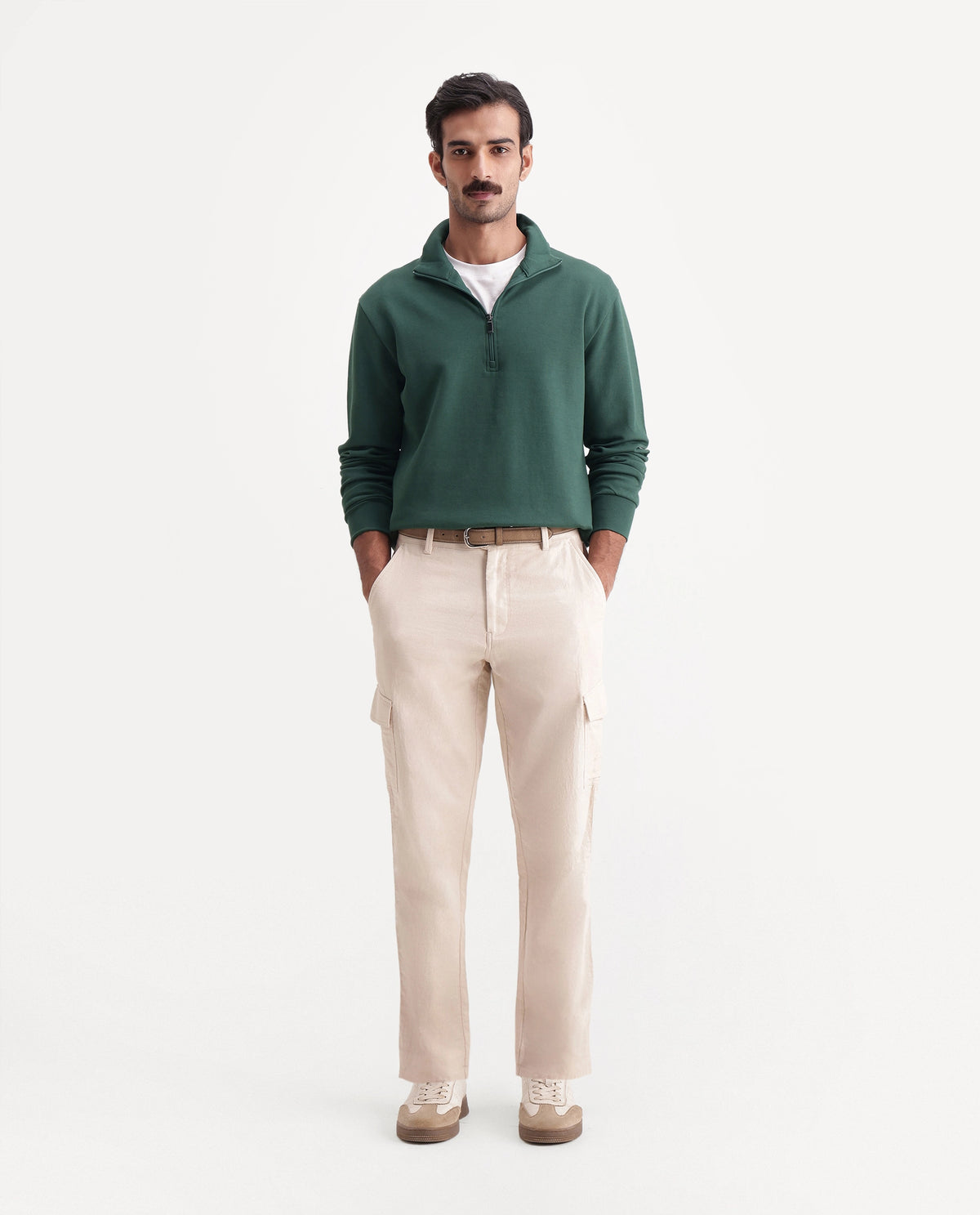 Rare Rabbit Men's Polza Green Cotton Blend Stand Collar Zipper Regular Plain Sweatshirt - image 2