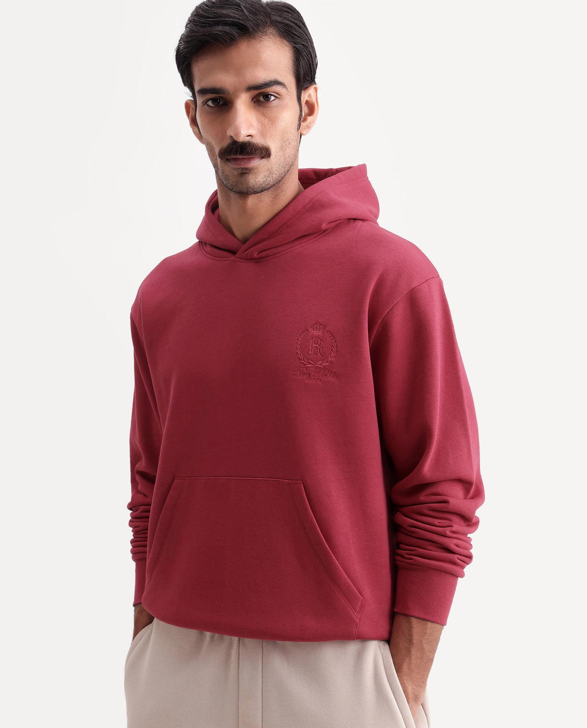 Rare Rabbit Men's Zario Red Cotton Blend Hooded Regular Embroidered Sweatshirt - image 1