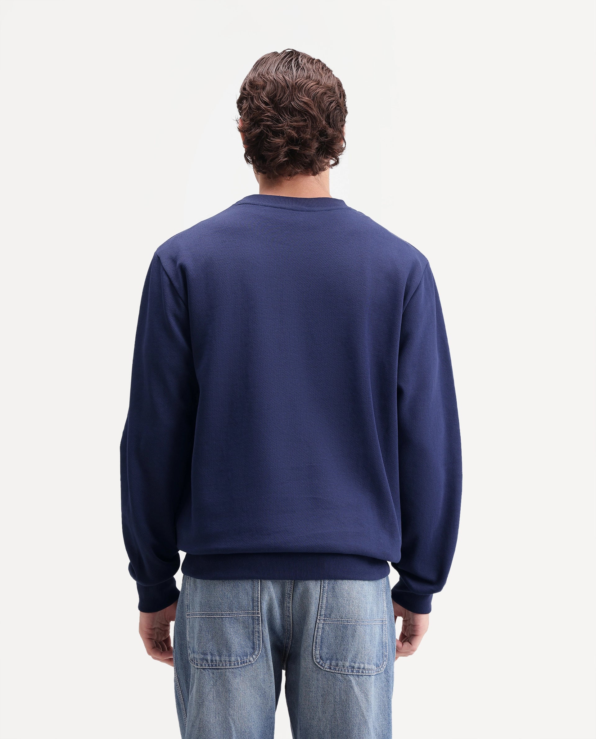 Rare Rabbit Men's Lago Primary Navy Cotton Blend Crew Neck Regular Graphic Print Sweatshirt