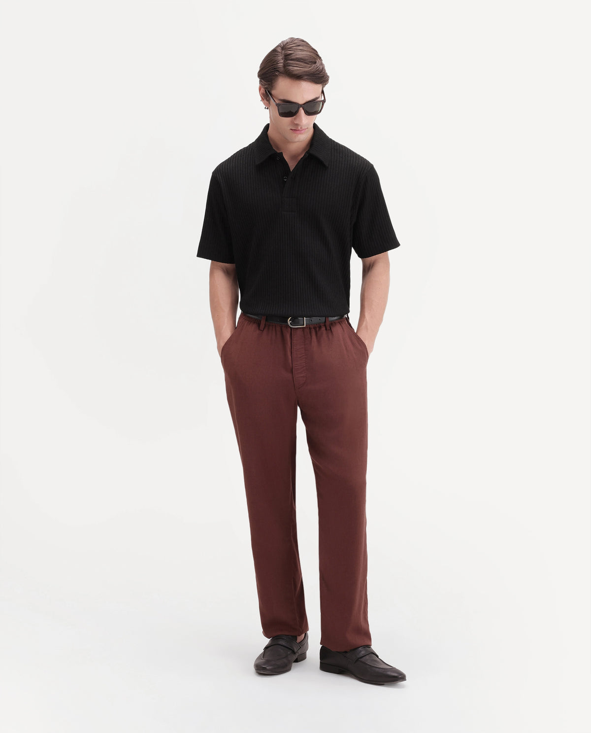 Rare Rabbit Men's Hexx Primary Black Cotton Blend Spread Collar Regular Plain Polo