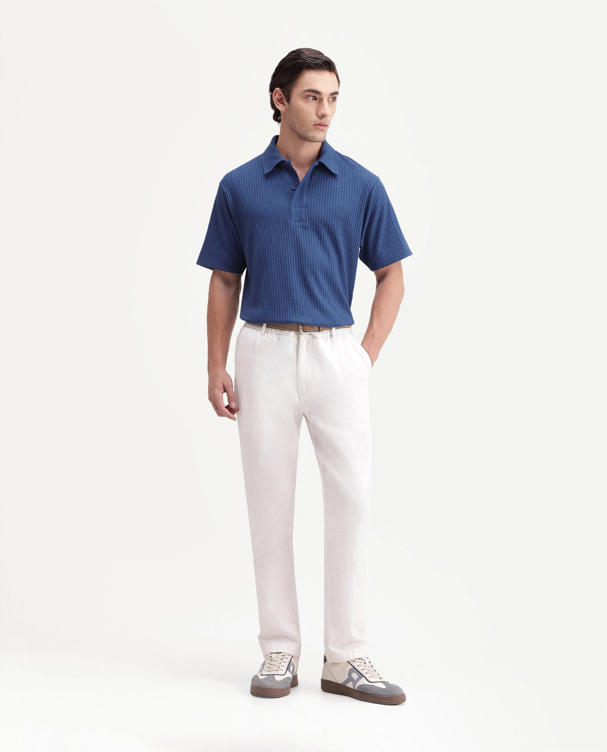 Rare Rabbit Men's Hexx Primary Blue Cotton Blend Spread Collar Regular Plain Polo