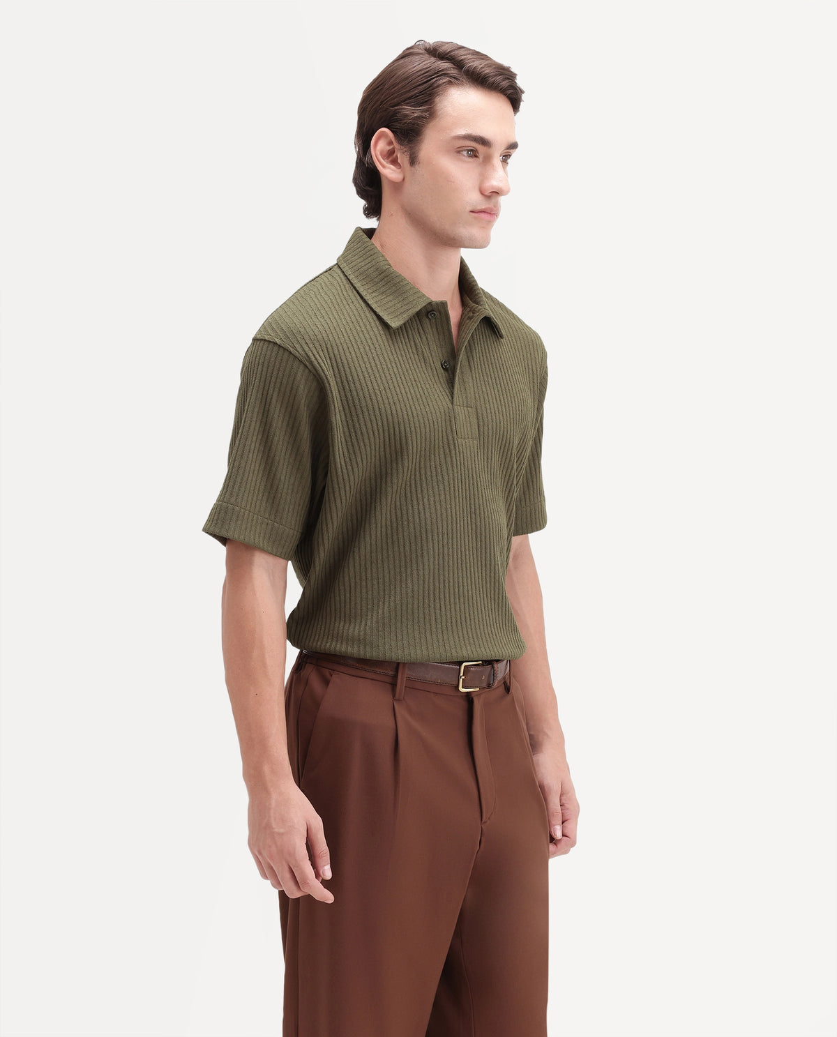 Rare Rabbit Men's Hexx Primary Olive Cotton Blend Spread Collar Regular Plain Polo
