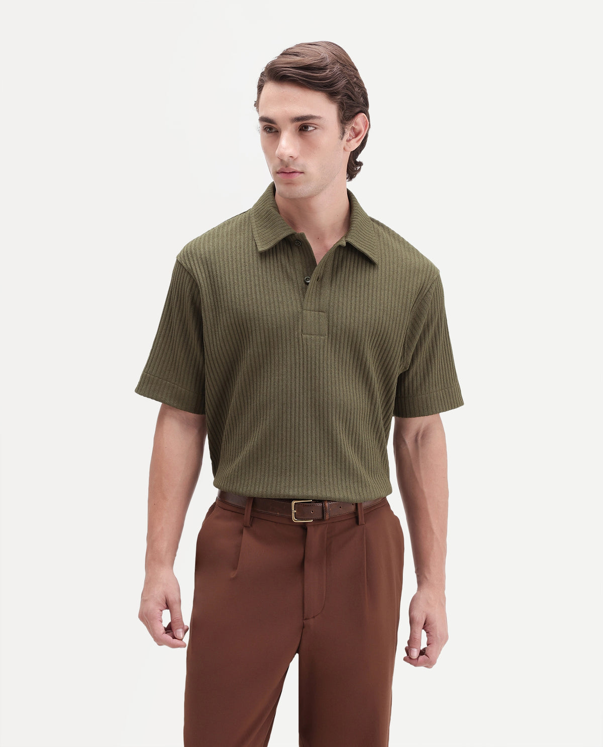Rare Rabbit Men's Hexx Primary Olive Cotton Blend Spread Collar Regular Plain Polo