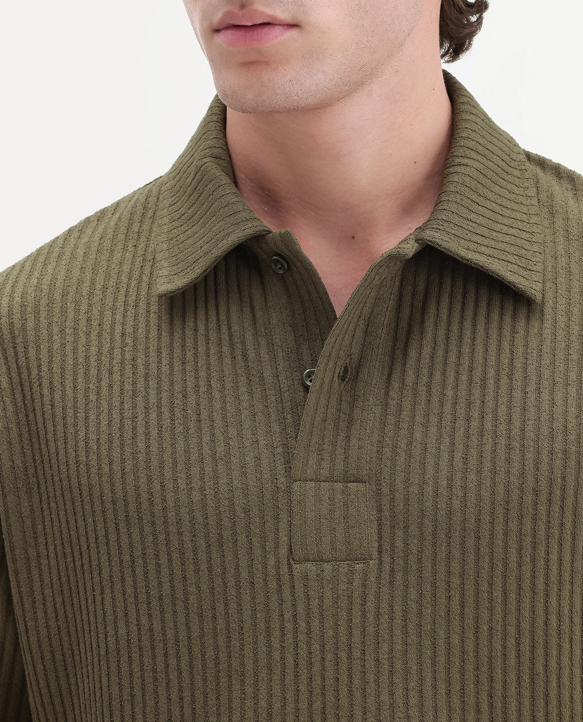 Rare Rabbit Men's Hexx Primary Olive Cotton Blend Spread Collar Regular Plain Polo