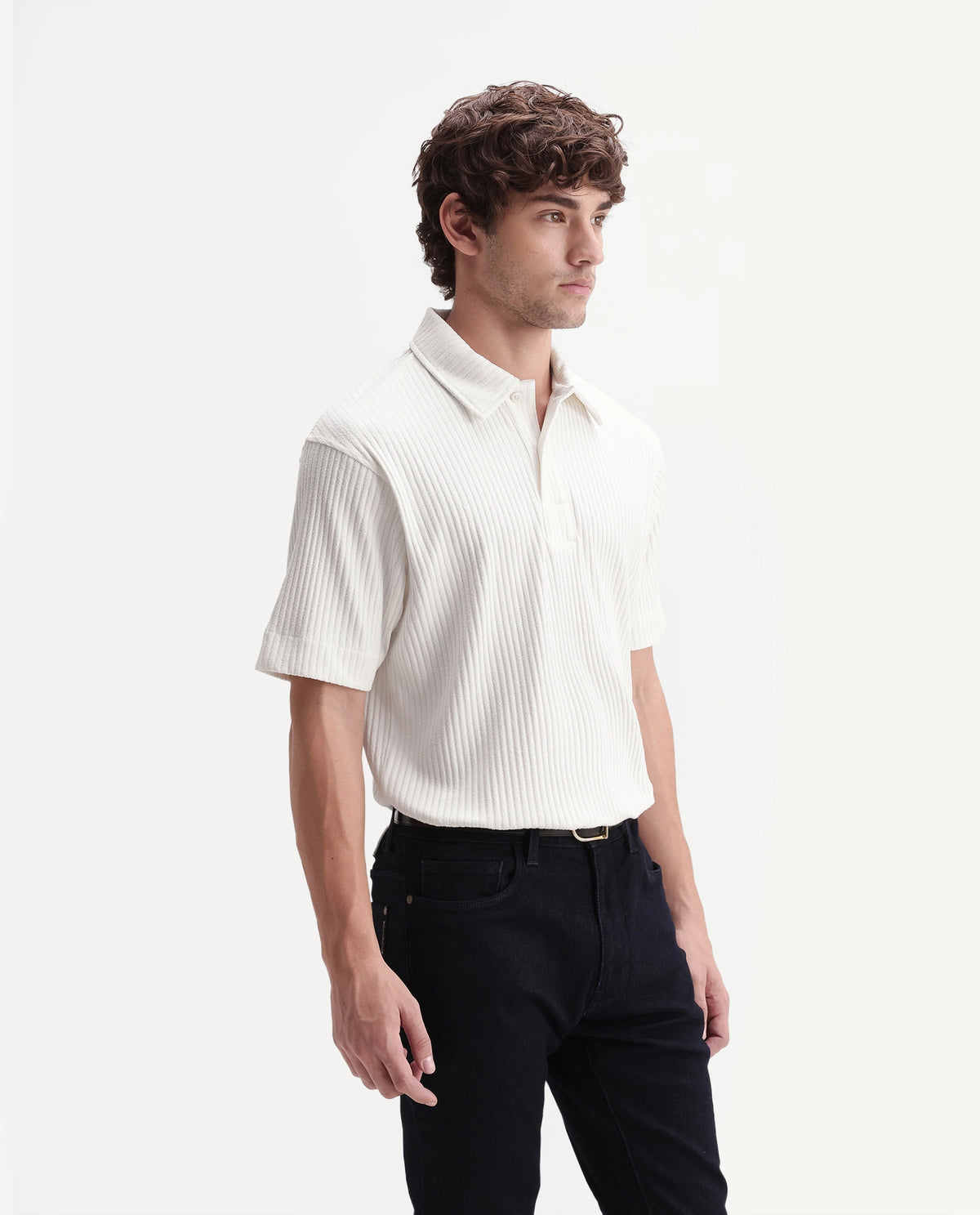 Rare Rabbit Men's Hexx Primary White Cotton Blend Spread Collar Regular Plain Polo