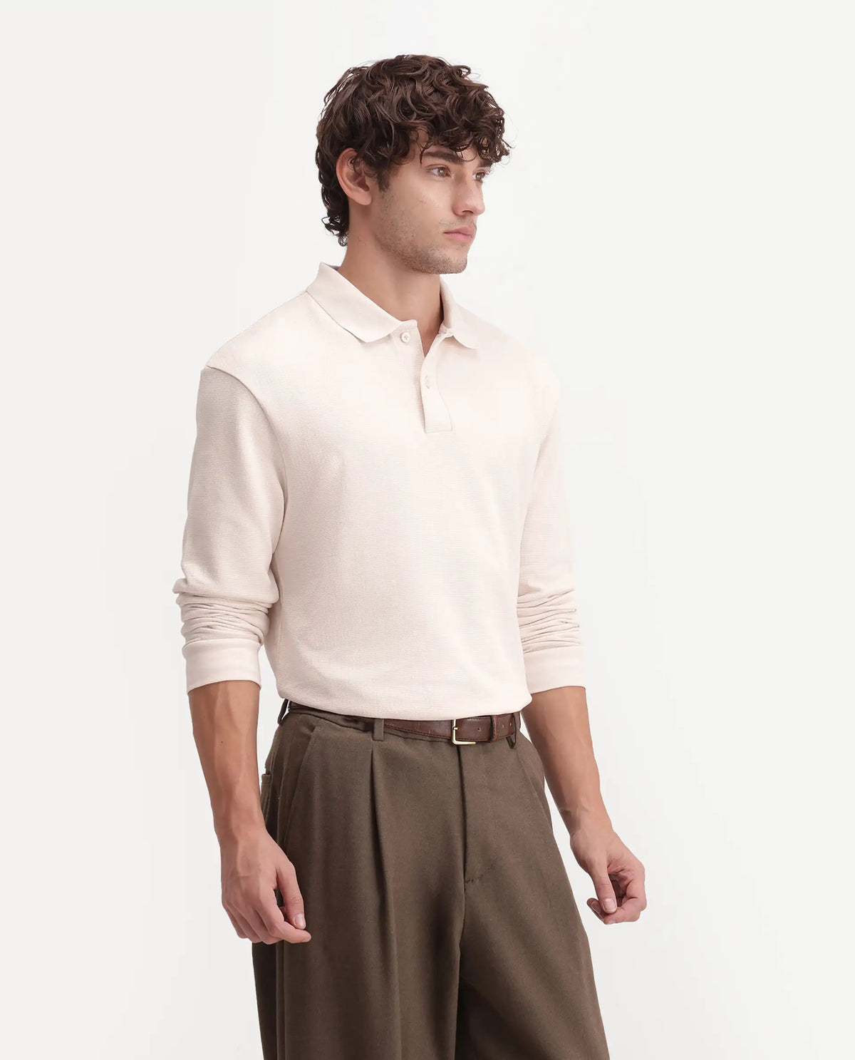 Rare Rabbit Men's Niue Light Beige Cotton Blend Spread Collar Regular Textured Polo