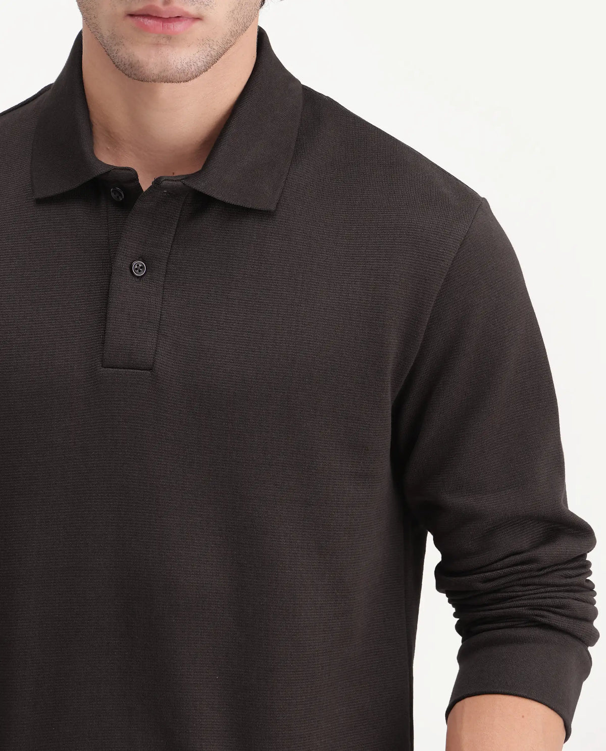 Rare Rabbit Men's Niue Dark Brown Cotton Blend Spread Collar Regular Plain Polo