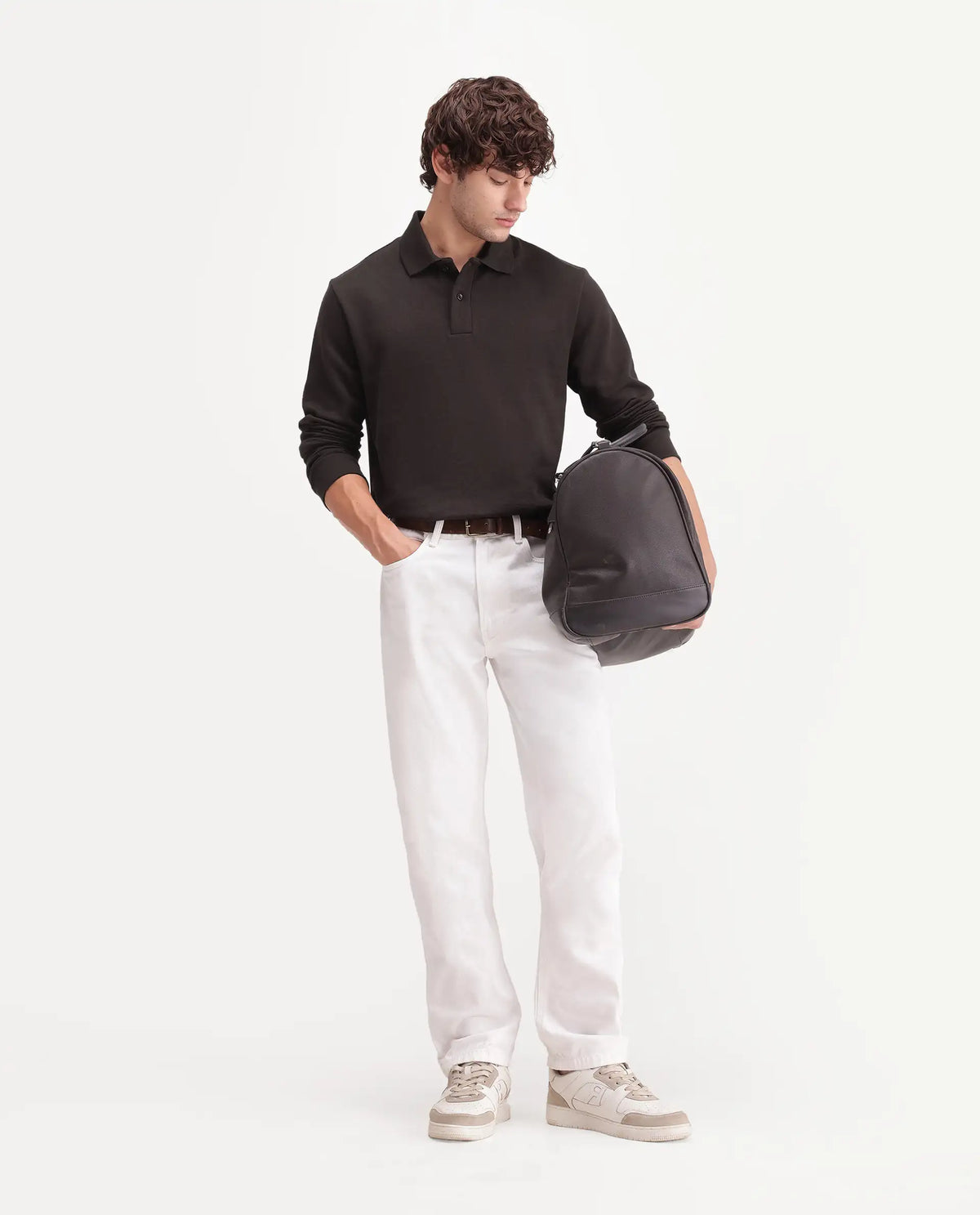 Rare Rabbit Men's Niue Dark Brown Cotton Blend Spread Collar Regular Plain Polo