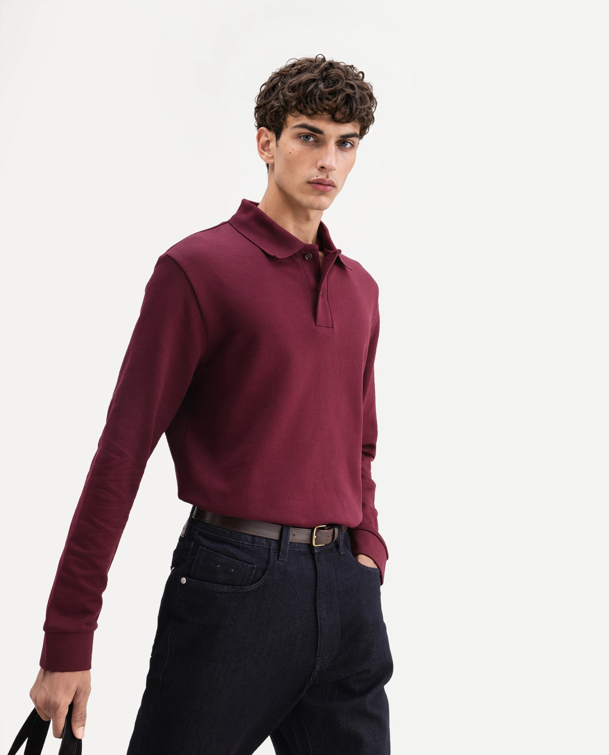 Rare Rabbit Men's Niue Dark Maroon Cotton Blend Spread Collar Regular Plain Polo
