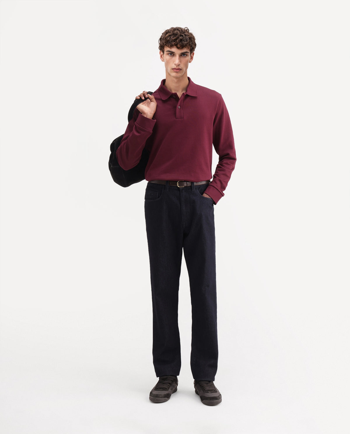 Rare Rabbit Men's Niue Dark Maroon Cotton Blend Spread Collar Regular Plain Polo