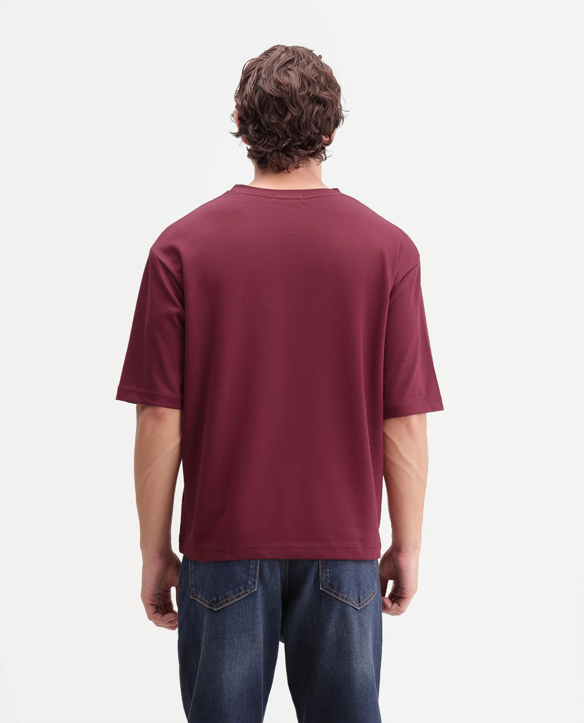 Rare Rabbit Men's Kopa Primary Maroon Cotton Blend Crew Neck Regular Plain T-Shirt