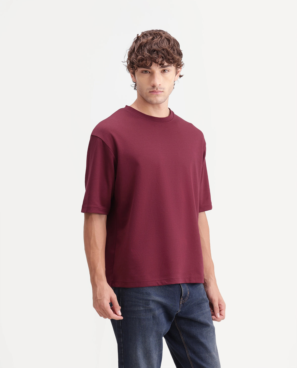 Rare Rabbit Men's Kopa Primary Maroon Cotton Blend Crew Neck Regular Plain T-Shirt