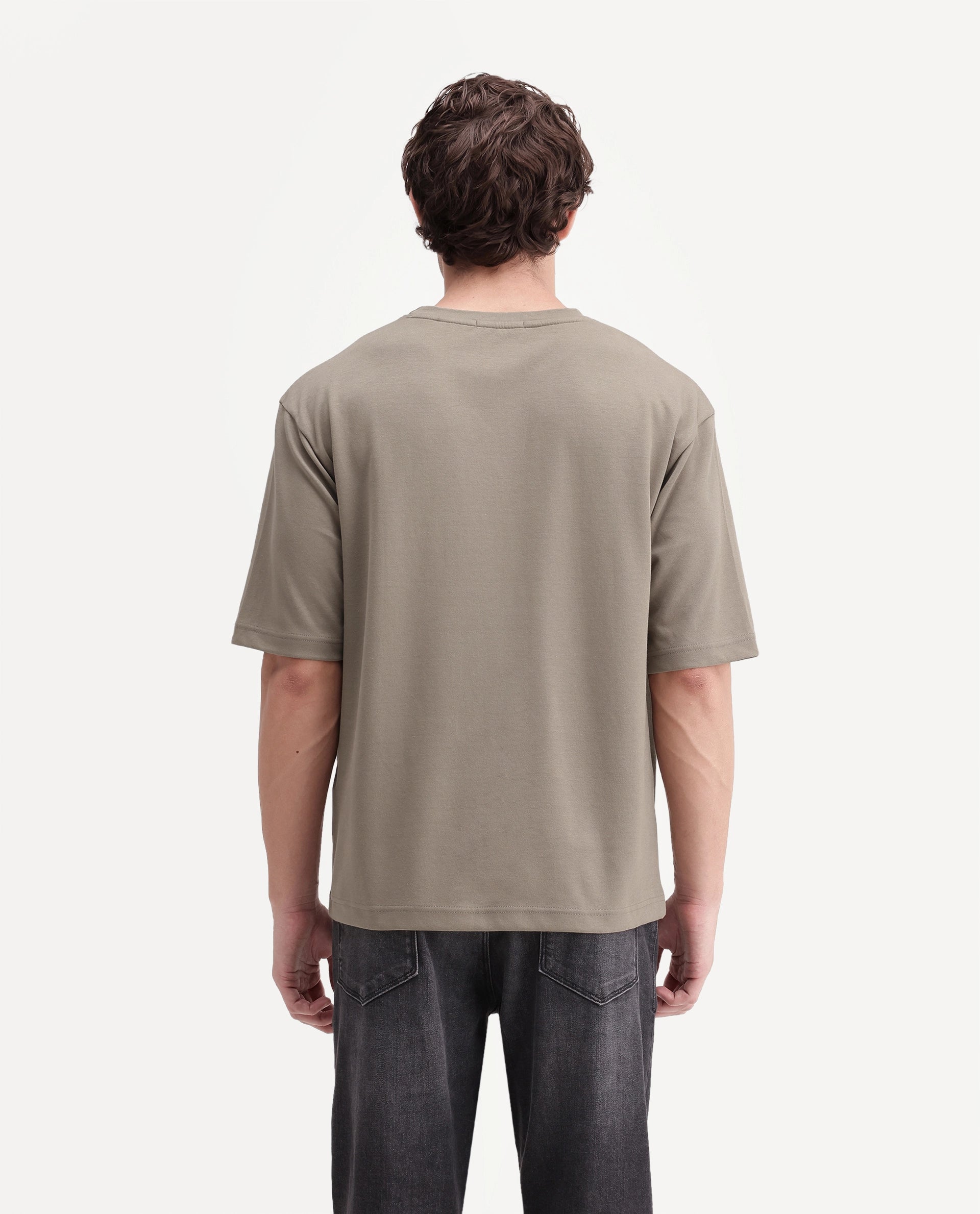 Rare Rabbit Men's Kopa Primary Olive Cotton Blend Crew Neck Regular Plain T-Shirt