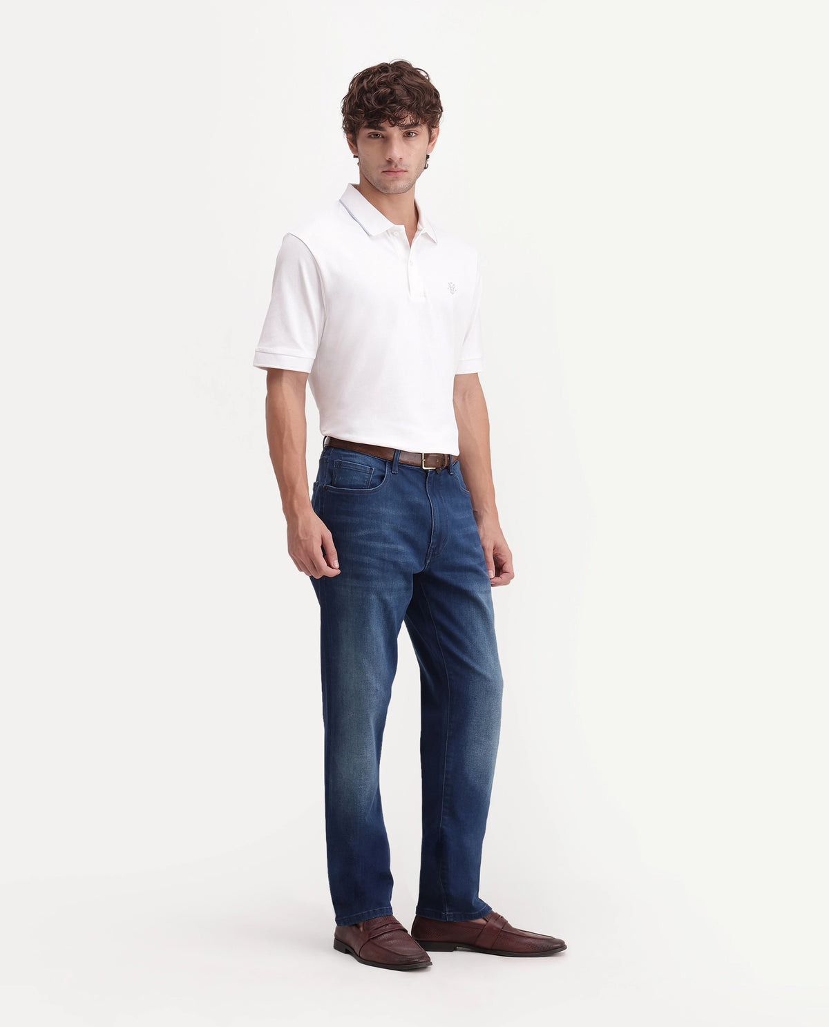 Rare Rabbit Men's Slig 1 Primary Blue Cotton Blend Morris Regular Plain Jeans