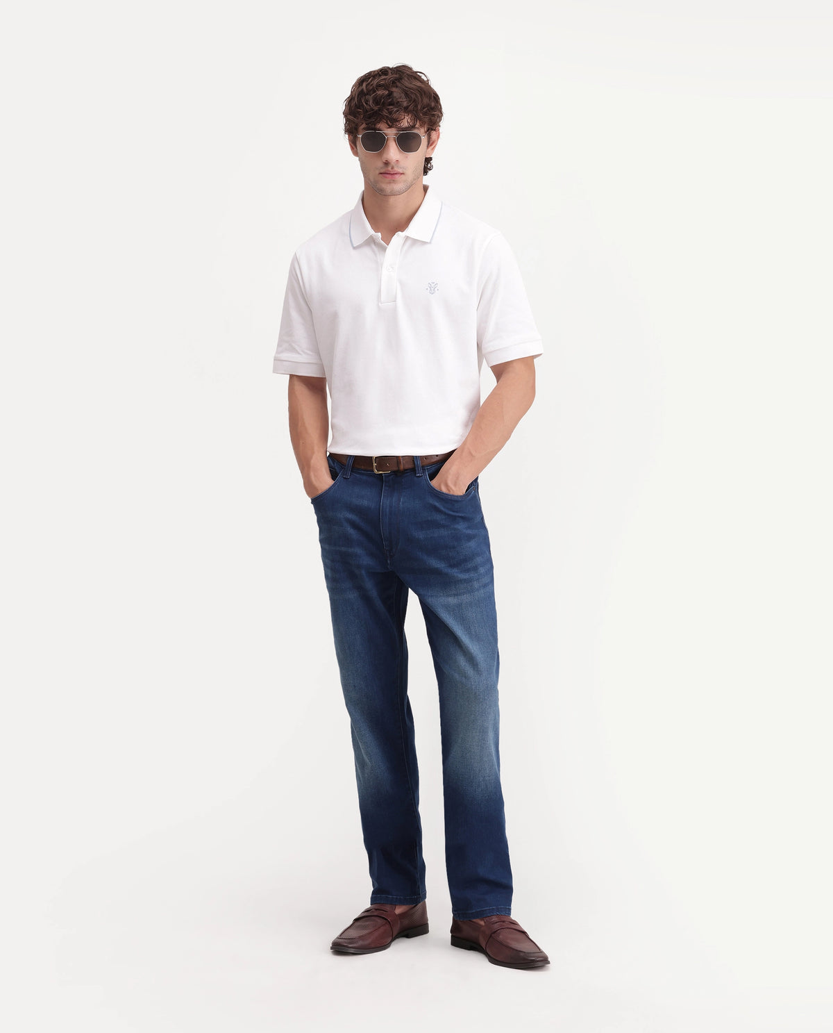 Rare Rabbit Men's Slig 1 Primary Blue Cotton Blend Morris Regular Plain Jeans