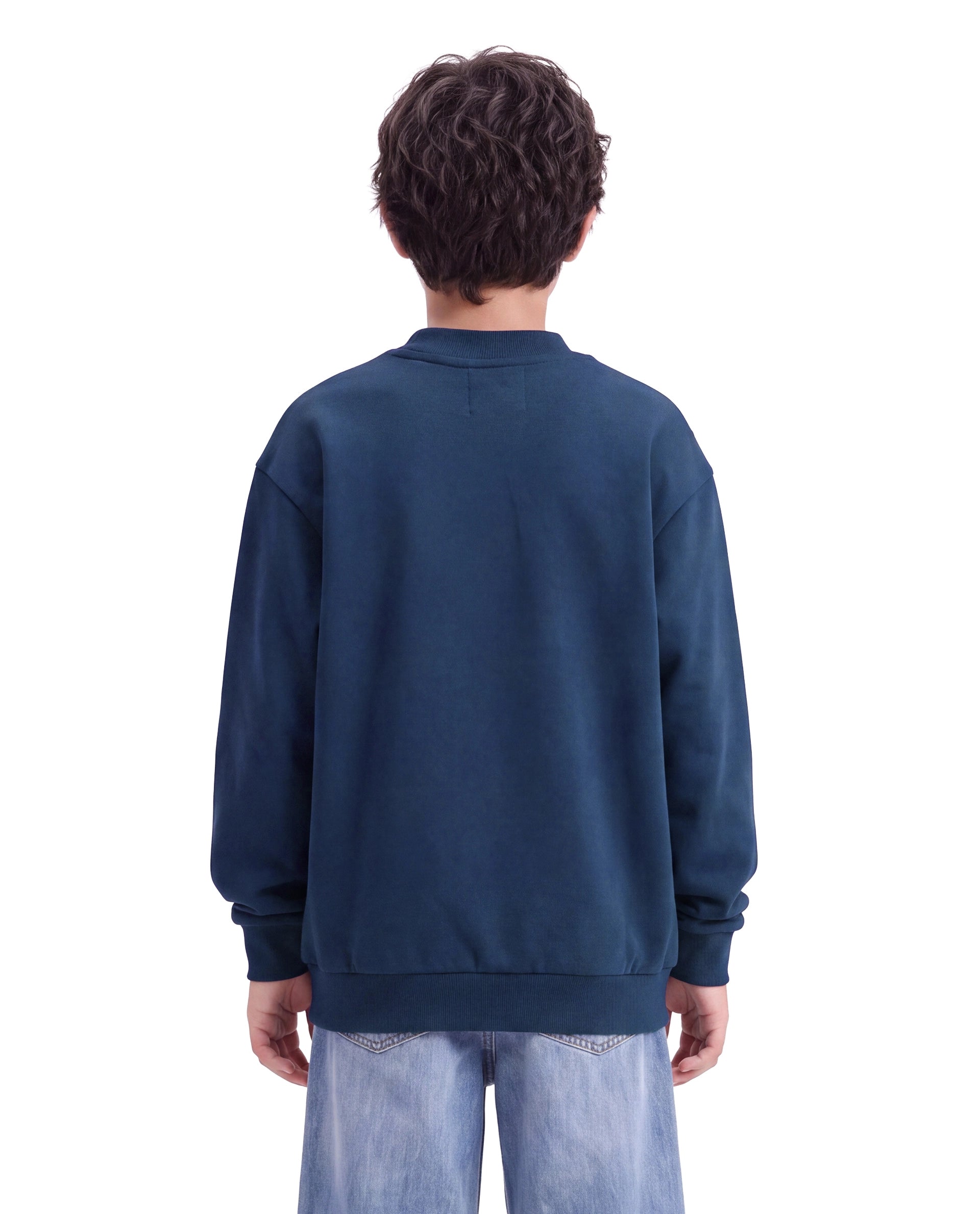 Rare Ones Kids Benny Dark Blue Cotton Blend Fabric Crew Neck Pull-On Closure Oversized Fit Hd Print Sweatshirt